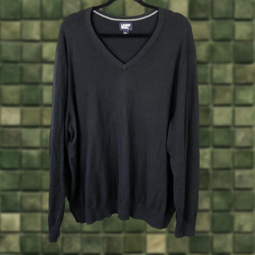 Lands' End Lands' End Sweater Mens 2XL Black V-Neck Cotton Modal Knit Long Sleeve All Seasons Solid Size US XXL / EU 58 / 5 - 1 Thumbnail