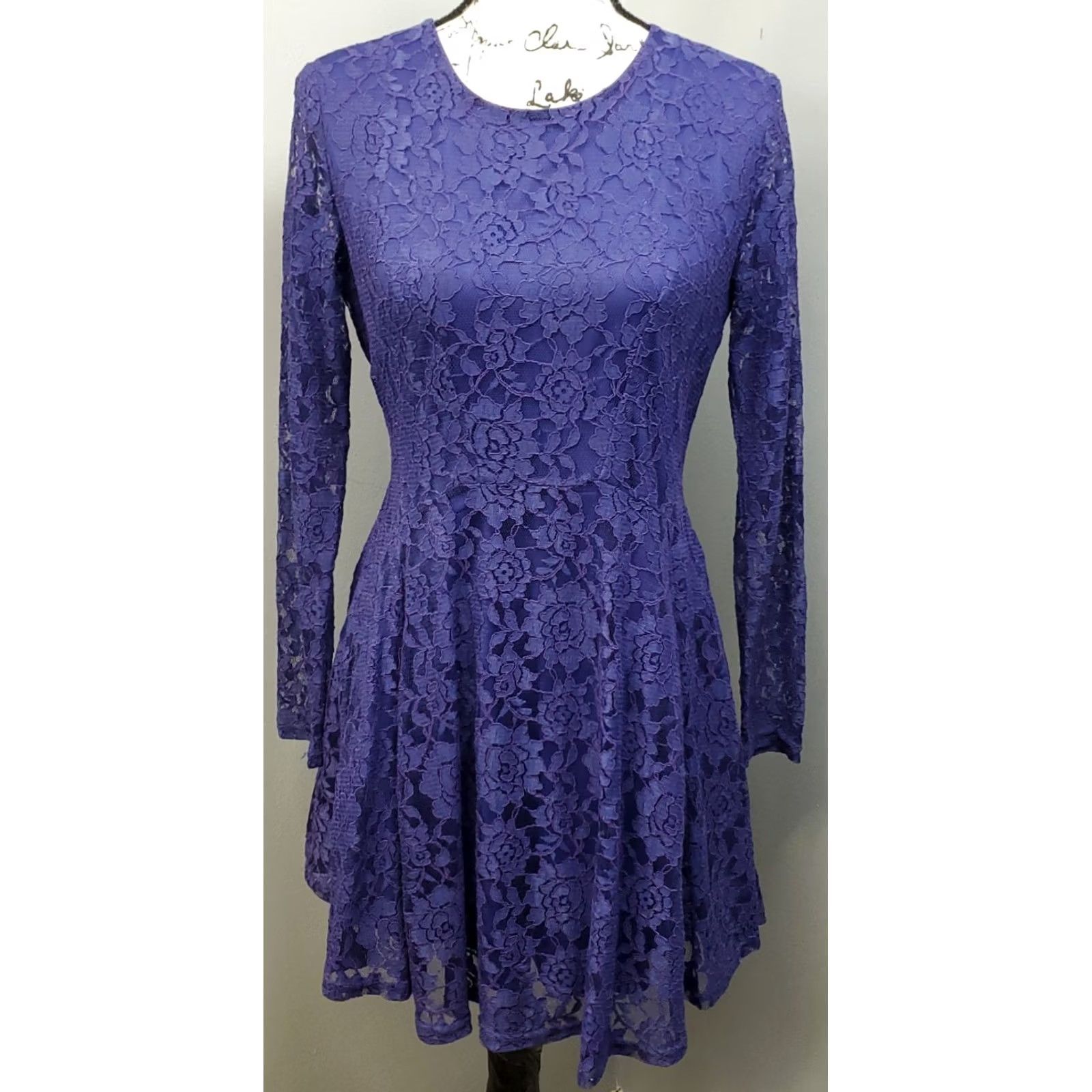 Vintage Altar'd State Fit & Flare Dress Women M Purple Floral Lace Overlay Back Zip Shirt? Size M / US 6-8 / IT 42-44 - 2 Thumbnail