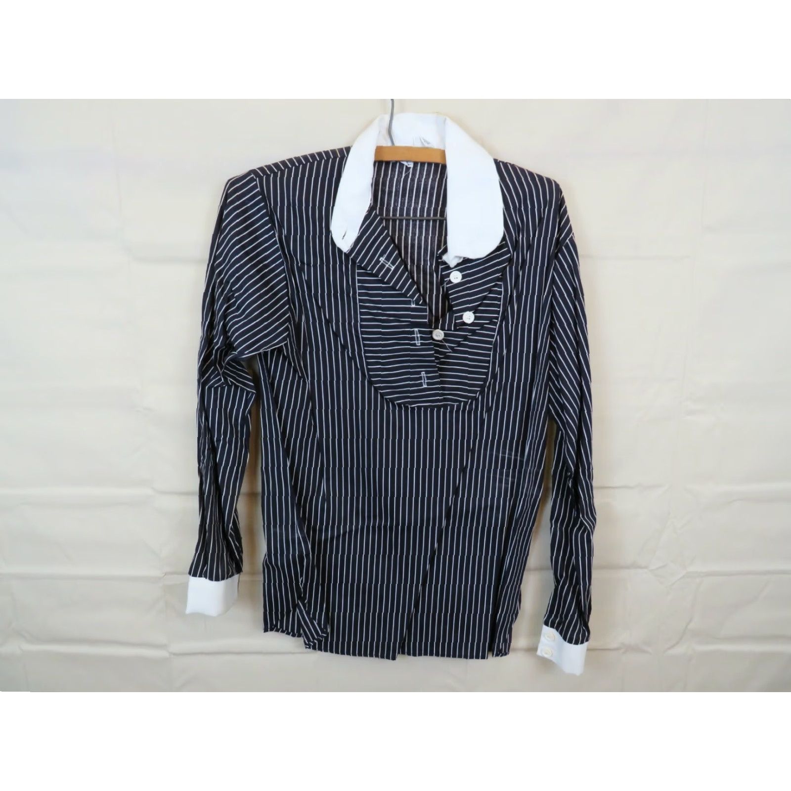 Vintage VINTAGE Polyester Shirt M White 1970s Pin Stripe JAMI Original Stain Destroyed Mens Size M / US 6-8 / IT 42-44 - 2 Thumbnail