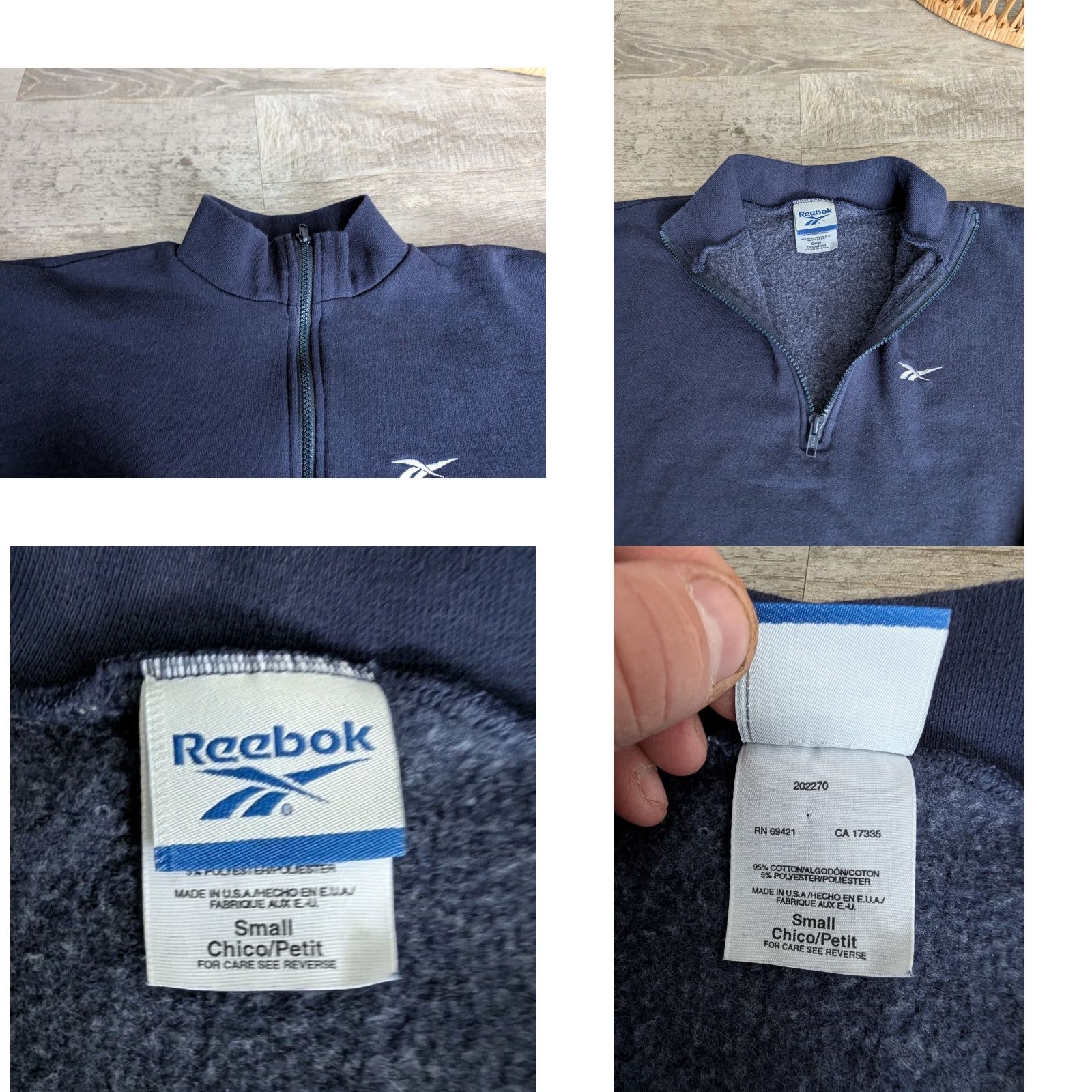 Reebok VINTAGE Reebok Navy Quarter Zip Pullover Sweatshirt Womens Small USA Made 90s Fleece Cotton Polyester Blue Embroidered Logo Zipper Size S / US 4 / IT 40 - 8 Thumbnail