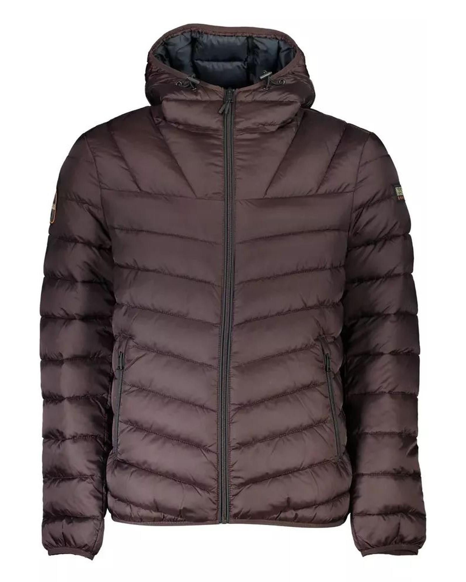 image of Napapijri Brown Polyamide Hooded Jacket, Men's (Size Small)