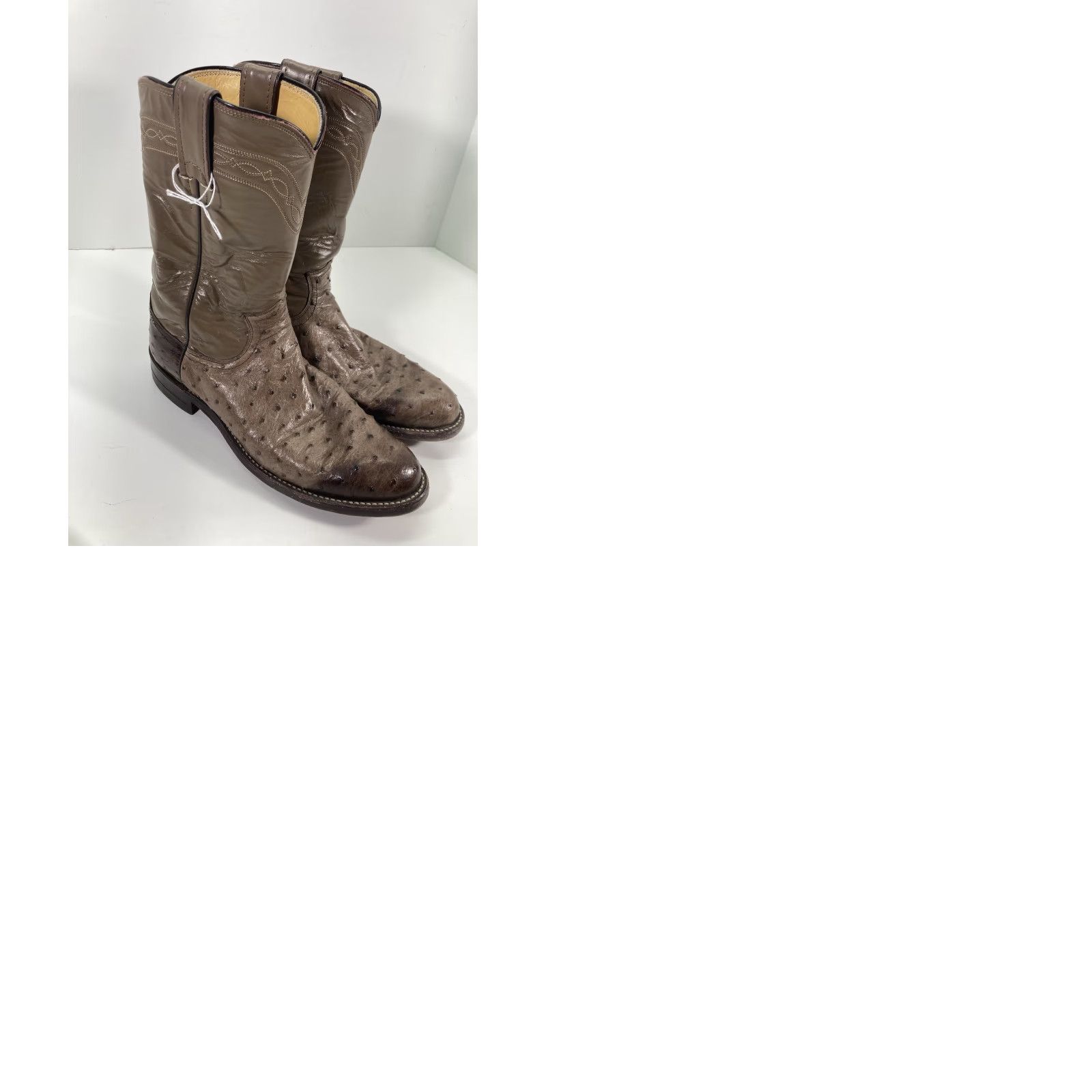 Justin Boots Justin Boots Women Full Quill Ostrich Size 6 Narrow Taupe Exotic Leather Y4283 Size US 6 / IT 36 - 11 Thumbnail