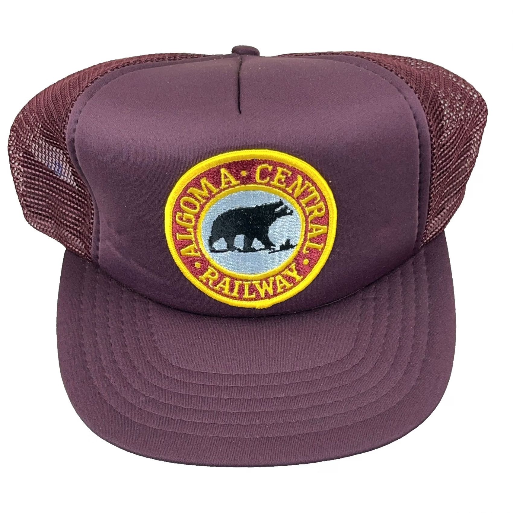 Vintage VINTAGE Algoma Central Railway Trucker Hat Cap Railroad Patch Nature Bear 90s Red Men Adjustable Size ONE SIZE - 2 Thumbnail