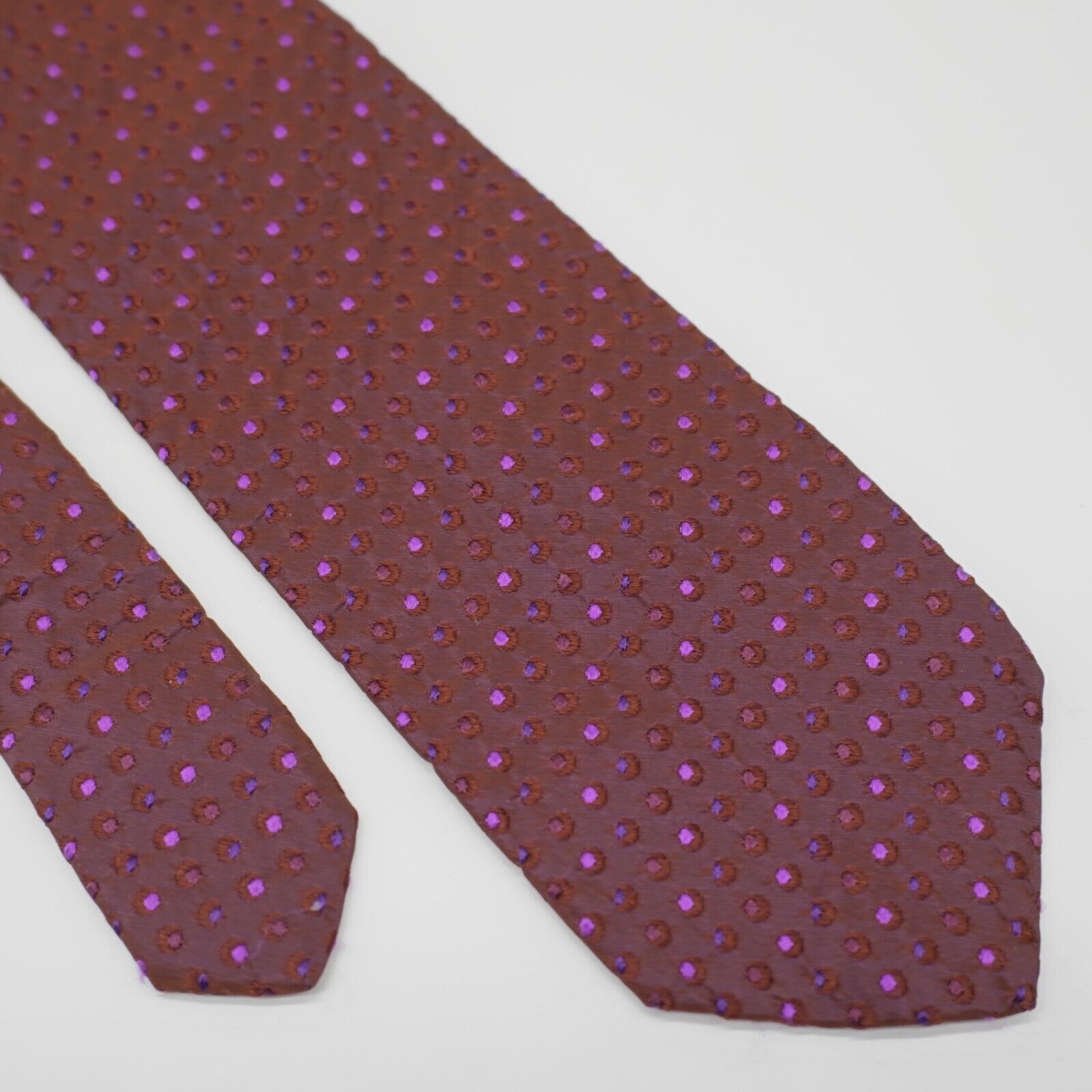 Hugo Boss Boss Hugo Boss Reddish Purple Woven Polka Dot Short Silk Tie Size ONE SIZE - 1 Thumbnail