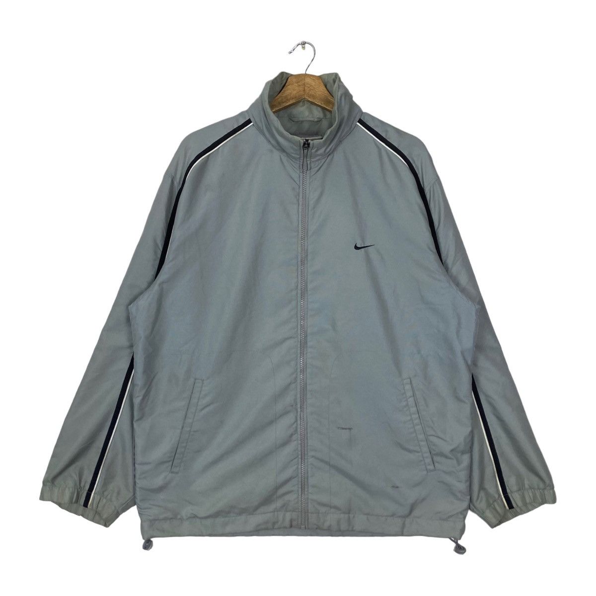 image of Nike Full Zipper Mini Embroidered Logo Hidden Hoodie Light in Grey, Men's (Size Large)
