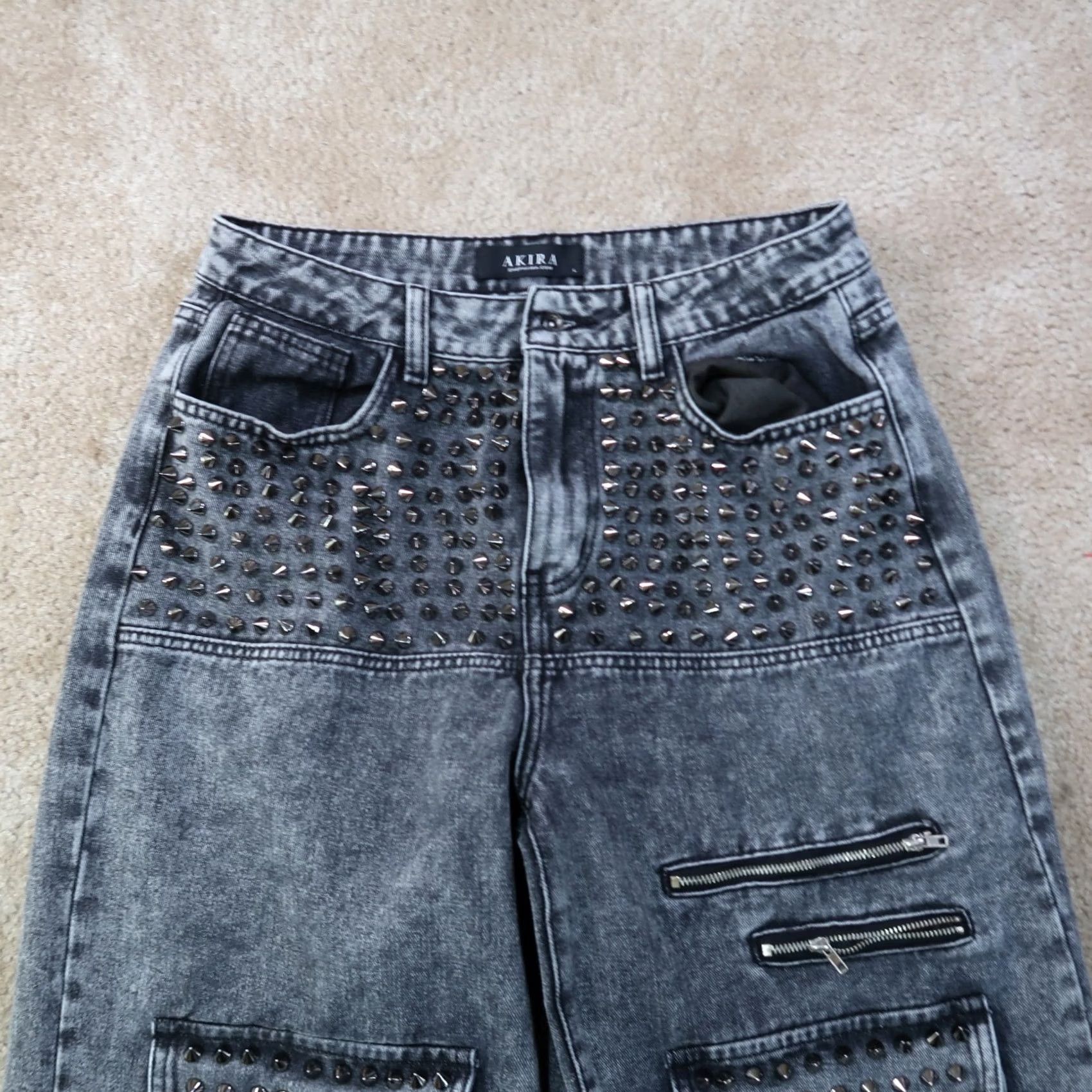 Akira VINTAGE Akira Baggy Cargo Pants Women 30x31 Gray Denim Straight 30 Regular Mens Womens Size 30" / US 8 / IT 44 - 4 Thumbnail