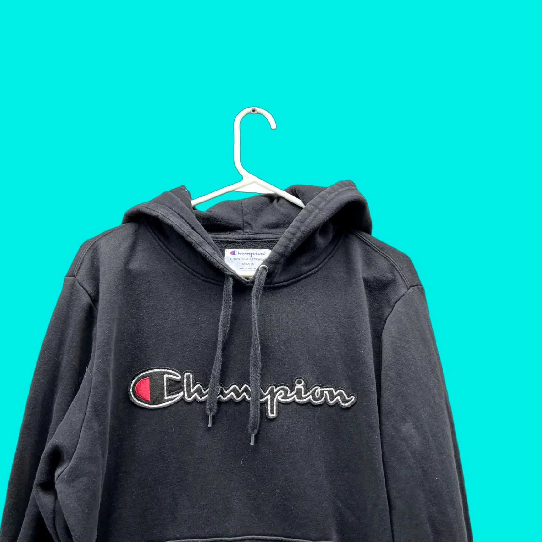 Champion VINTAGE Champion Sweater Hoodie Men M Black Embroidered Logo Pullover Sports Casual Size US M / EU 48-50 / 2 - 1 Thumbnail