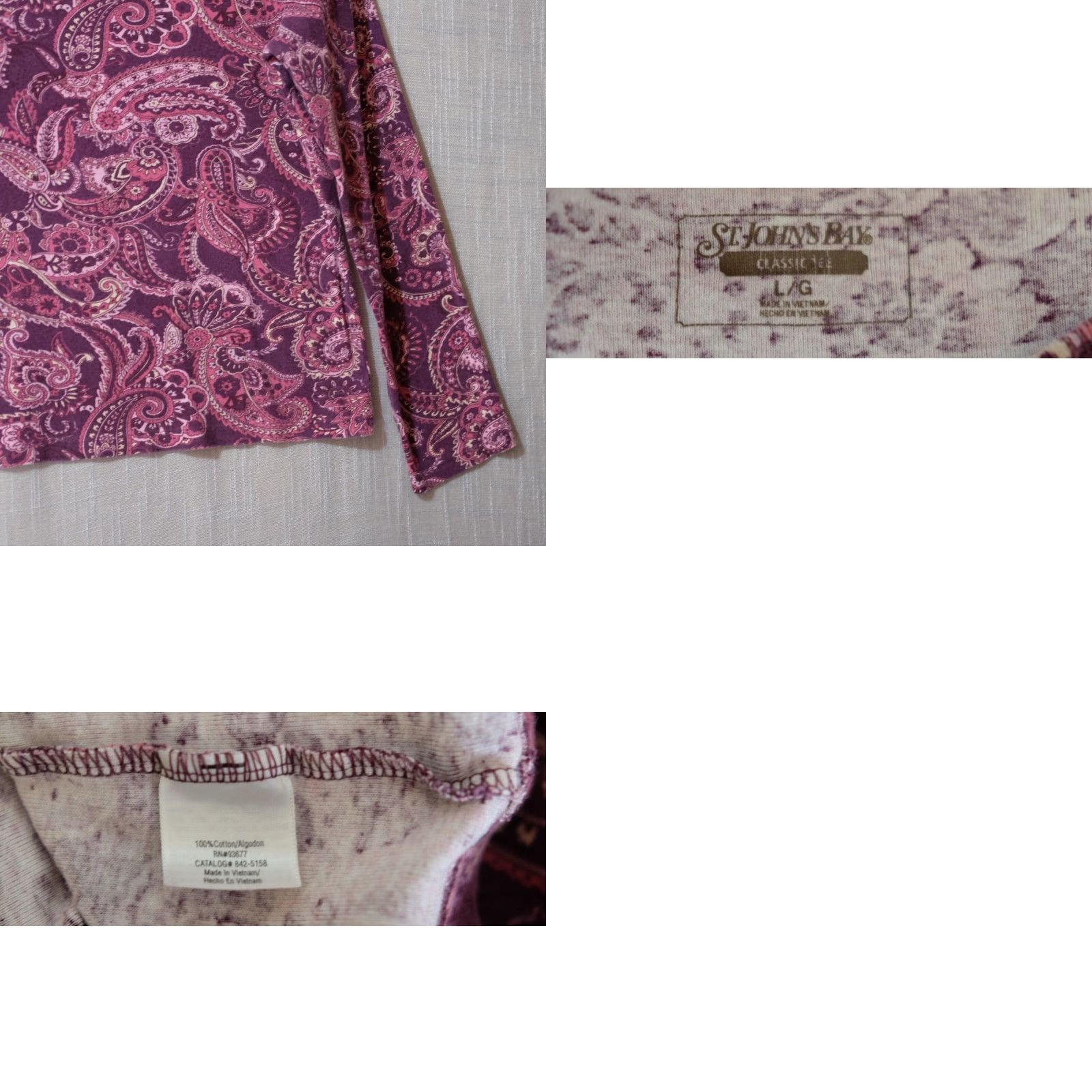 Vintage St. John's Bay Shirt Womens L Wine Floral Pullover Stretch Long Sleeve Tee Regular Casual 100% Cotton Vintage No Size L / US 10 / IT 46 - 8 Thumbnail