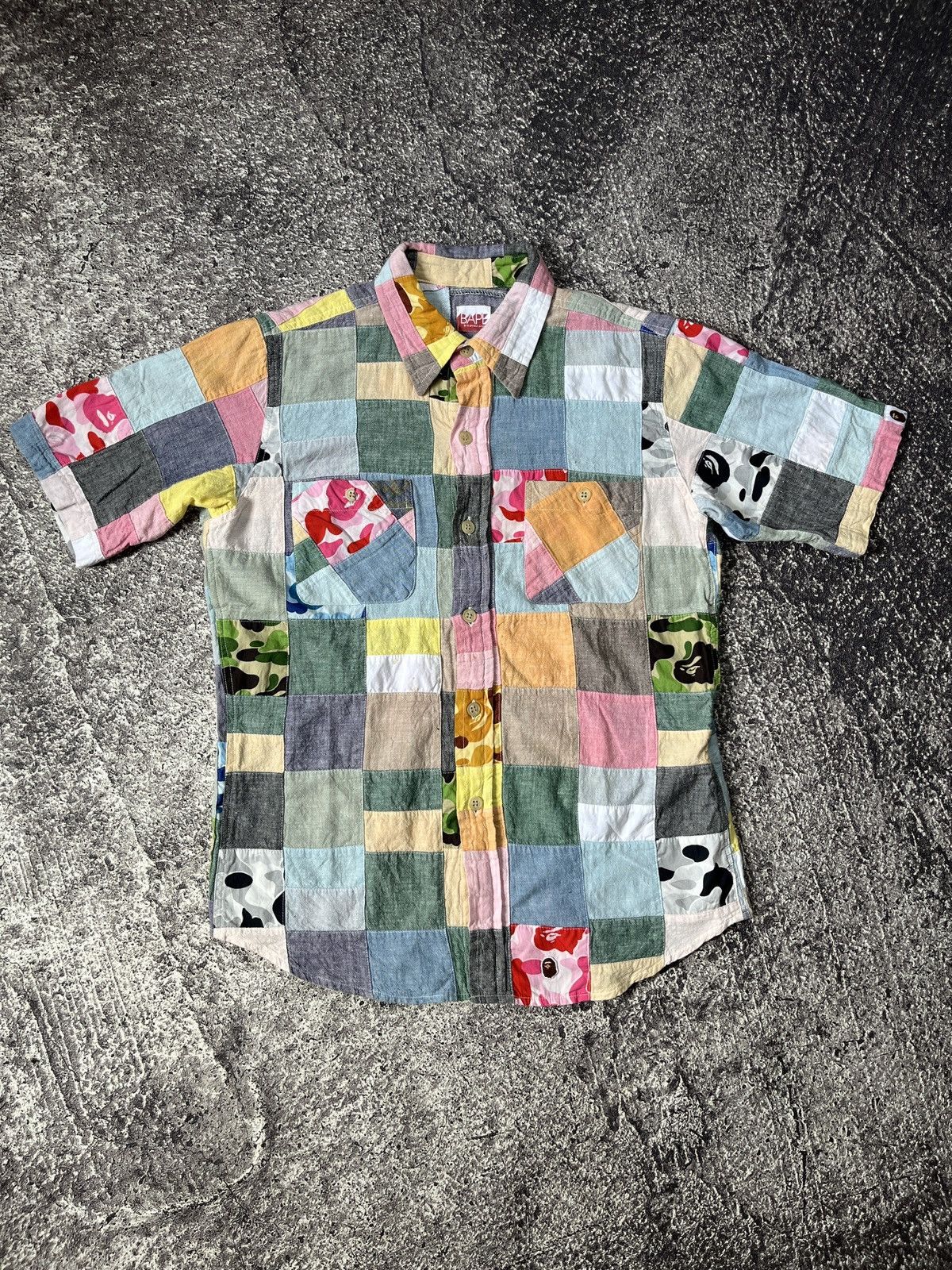 Bape Bape by a bathing ape patcwork short sleeve shirt Size US S / EU 44-46 / 1 - 1 Thumbnail