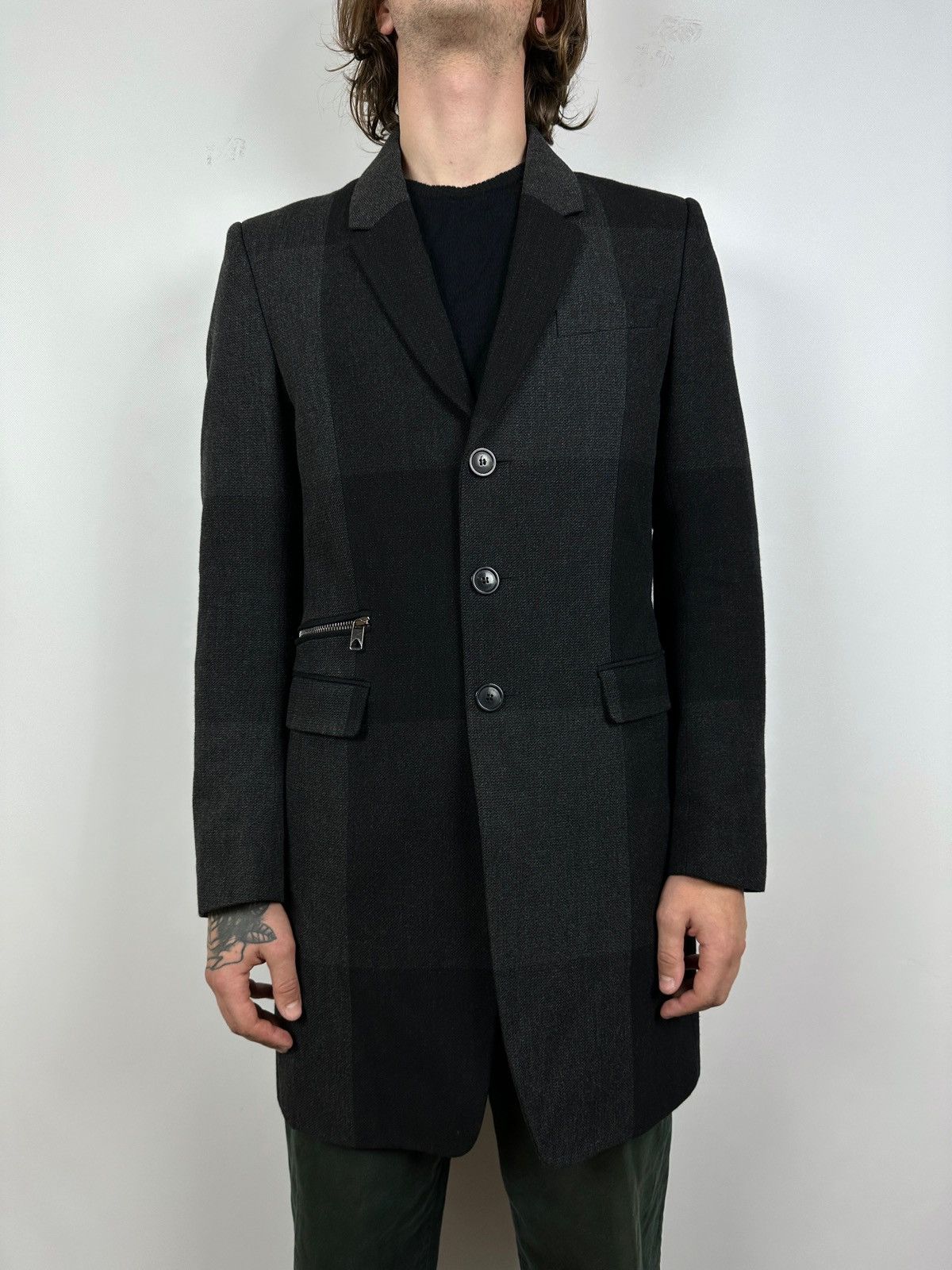 Diesel Black Gold Wool Checkered Coat Jacket