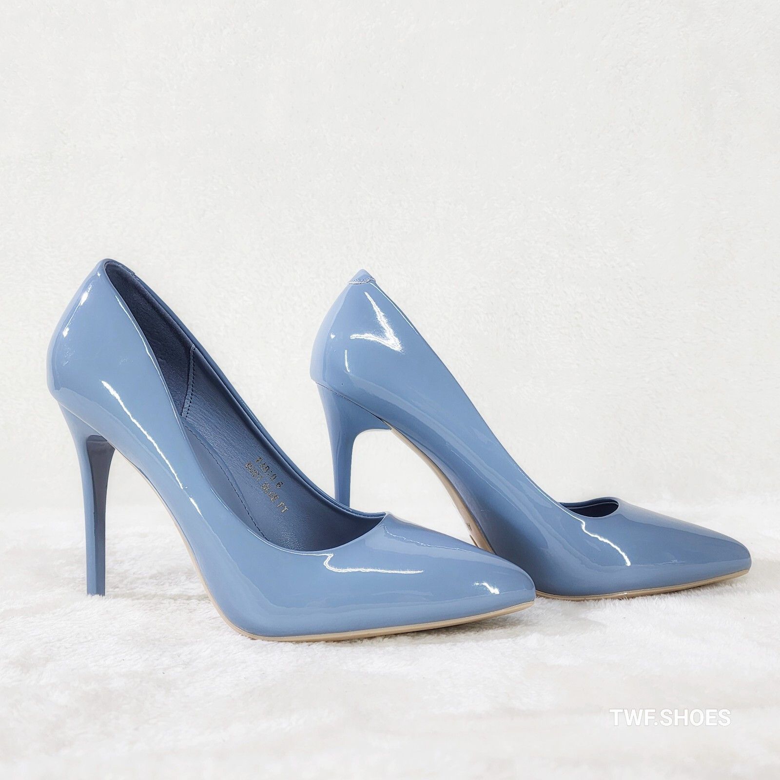 Other Fabio Glossy Dusty Blue Patent High Heel Shoes Pointy Toe Pu Size US 10 / IT 40 - 5 Thumbnail