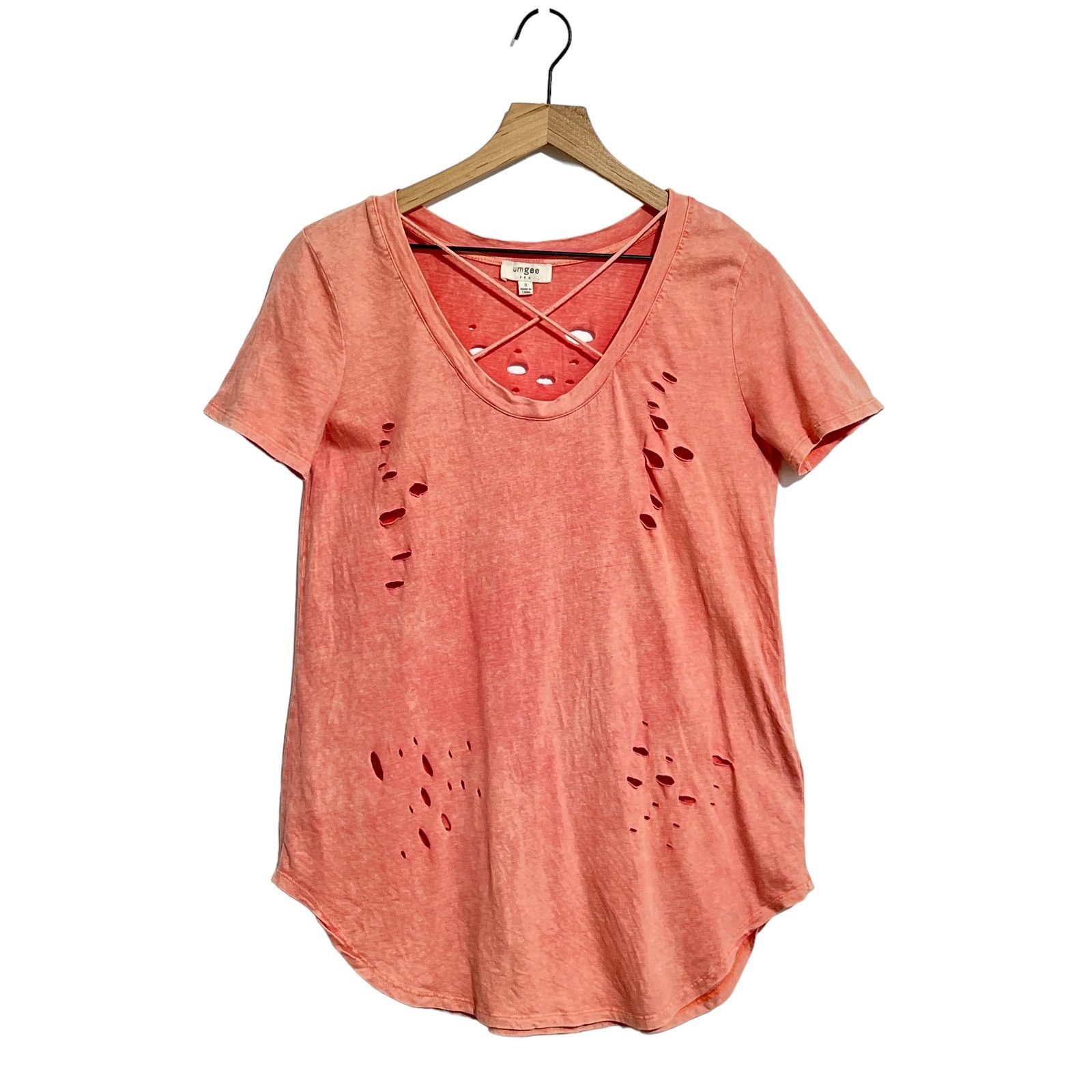 Other Umgee Women's Distressed Pink Coral Criss-Cross Tee Tunic S Size S / US 4 / IT 40 - 1 Thumbnail