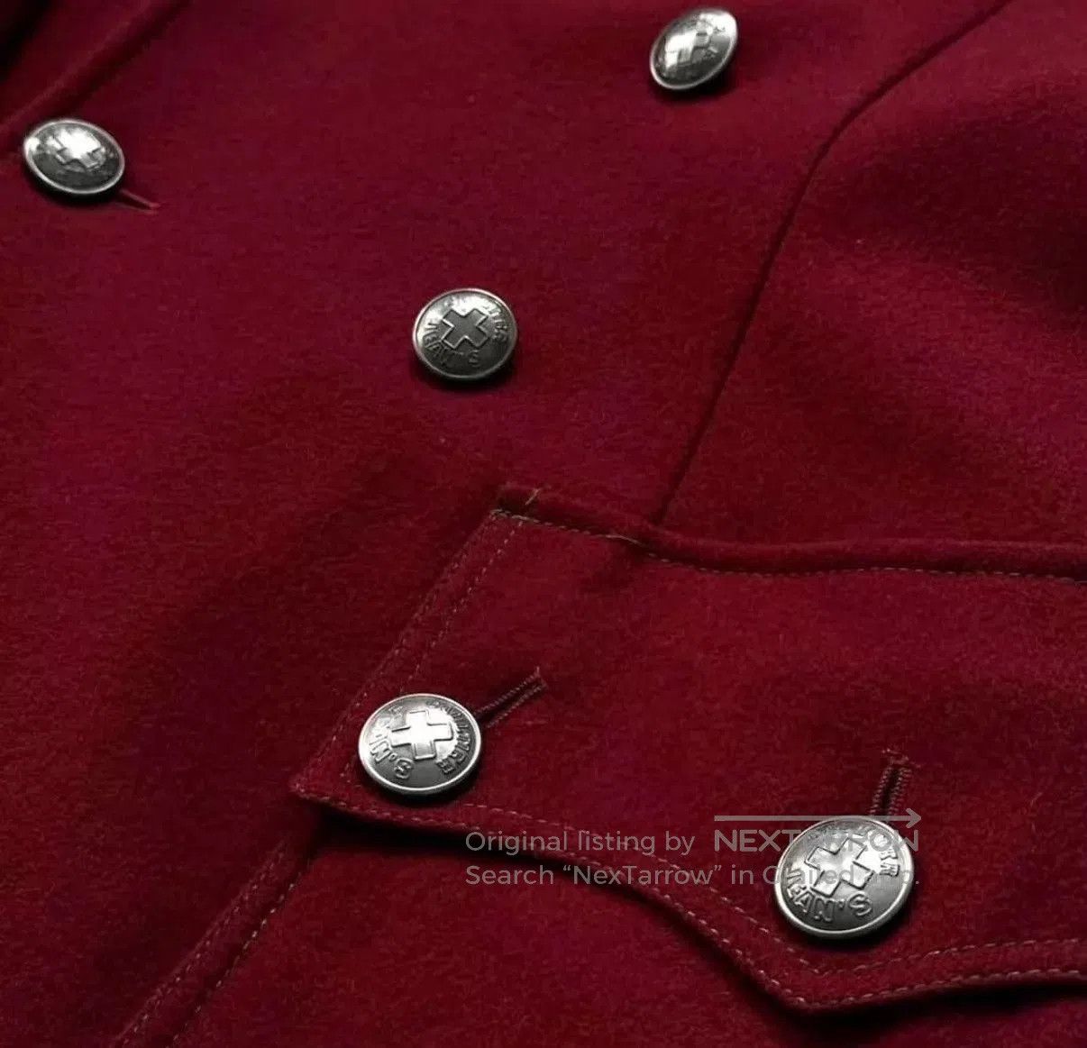 Jean Paul Gaultier Red Double-Breasted Long Coat with Faux Fur Collar. Size US M / EU 48-50 / 2 - 3 Thumbnail