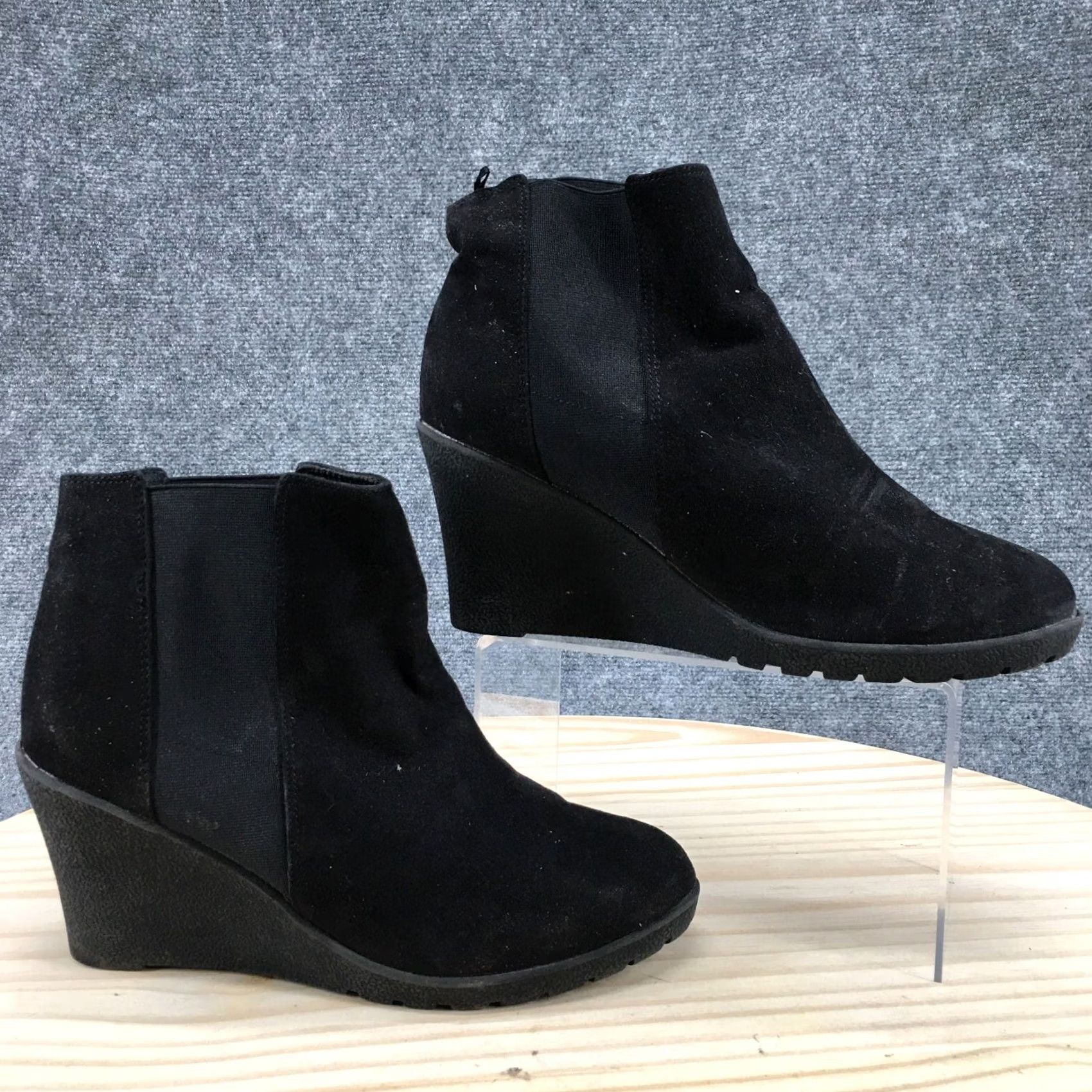 H&M H&M Boots Womens 40 Casual Pull On Chelsea Ankle Bootie Black Faux Suede Wedge Size US 9 / IT 39 - 2 Thumbnail