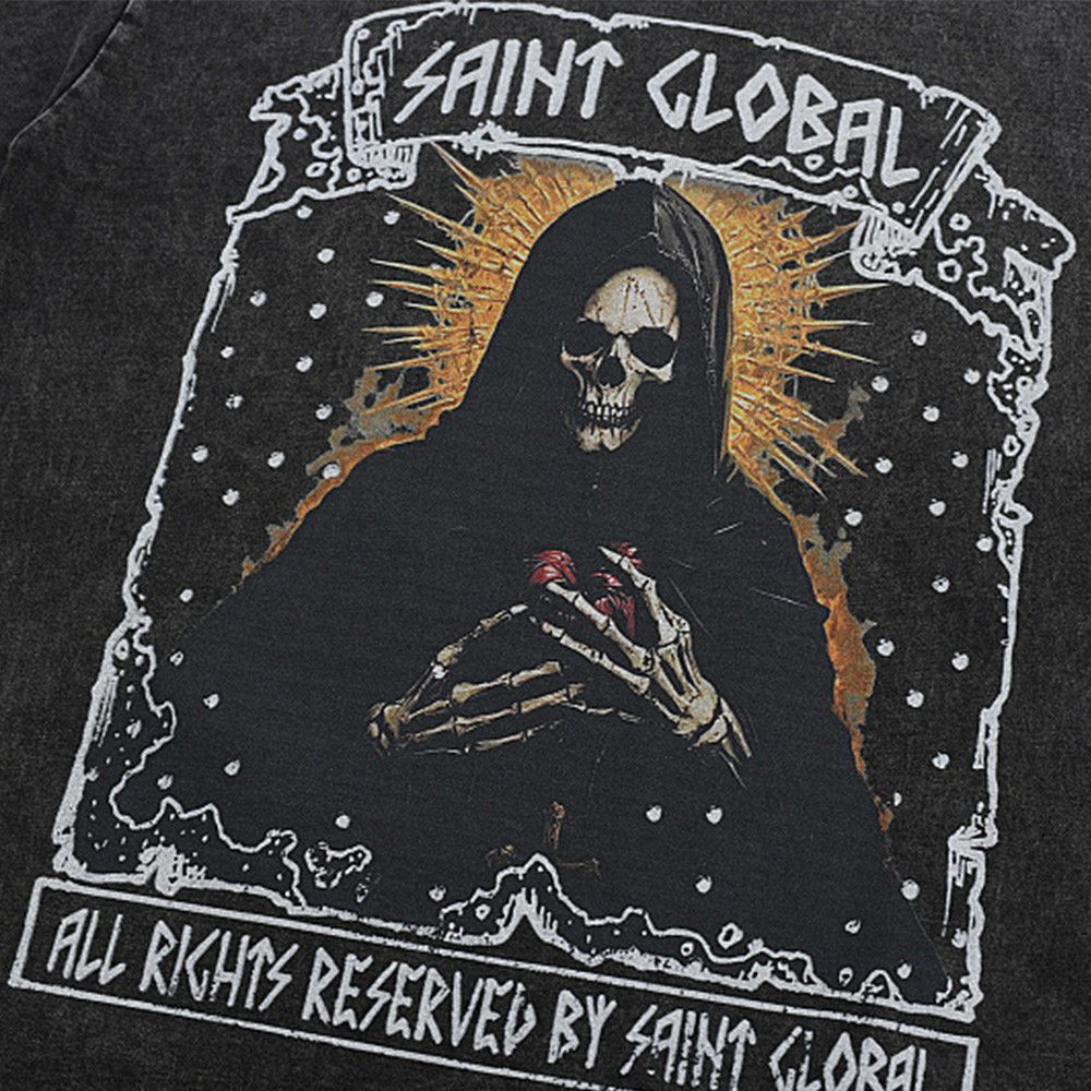 Vintage Distressed Washed Loose T-Shirt with Skull Graphic Print Size US M / EU 48-50 / 2 - 4 Thumbnail