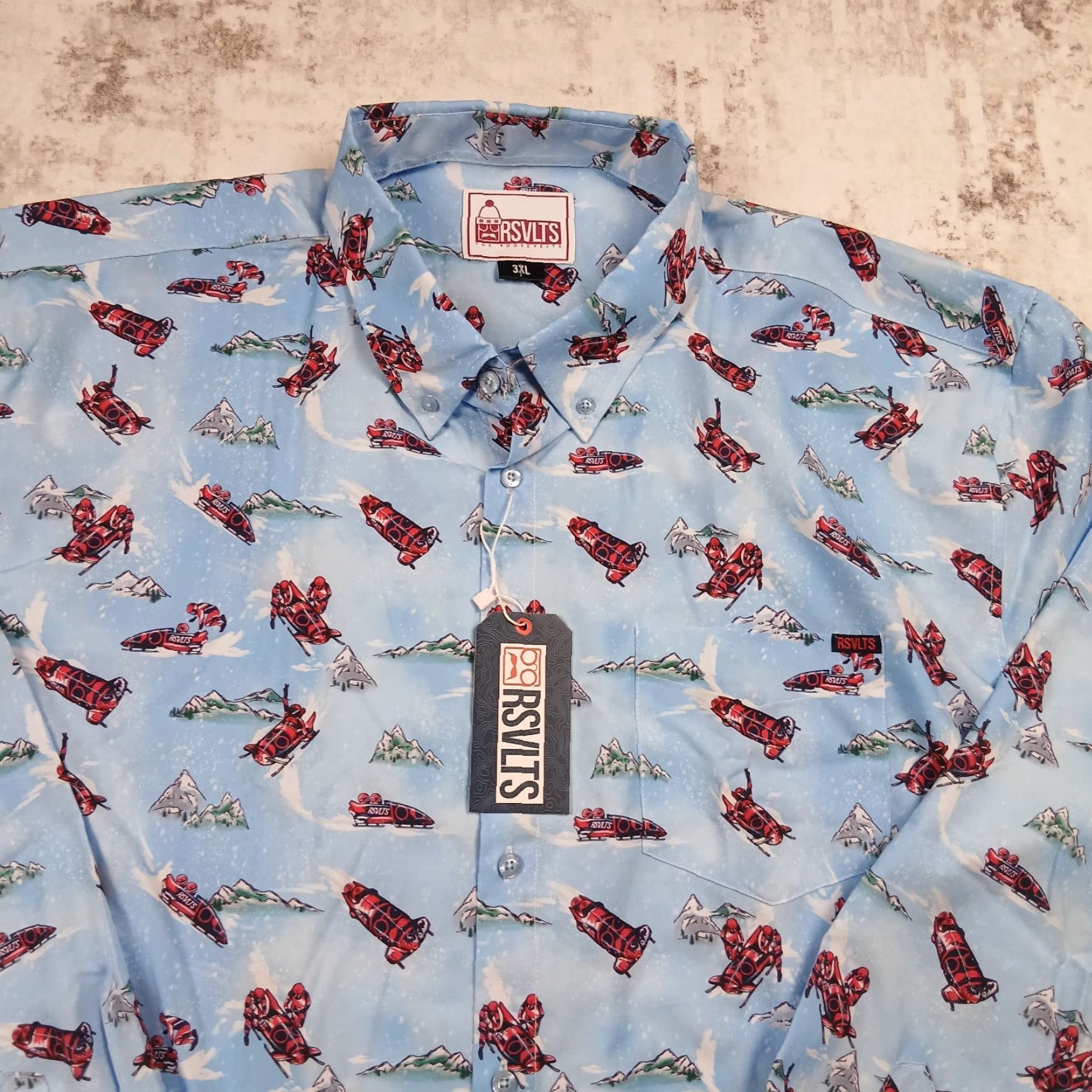 Vintage RSVLTS The Roosevelts Olympics Bobsledding Shirt Mens 3XL Blue Longsleeve Button-Up Size US XXL / EU 58 / 5 - 2 Thumbnail