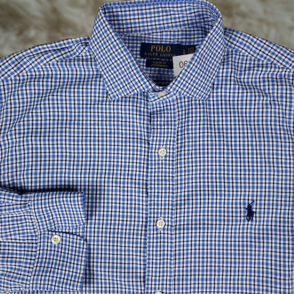 Ralph Lauren Ralph Lauren Shirt Mens Large Blue Plaid Nylon Button-Up Long Sleeve Size US L / EU 52-54 / 3 - 1 Thumbnail