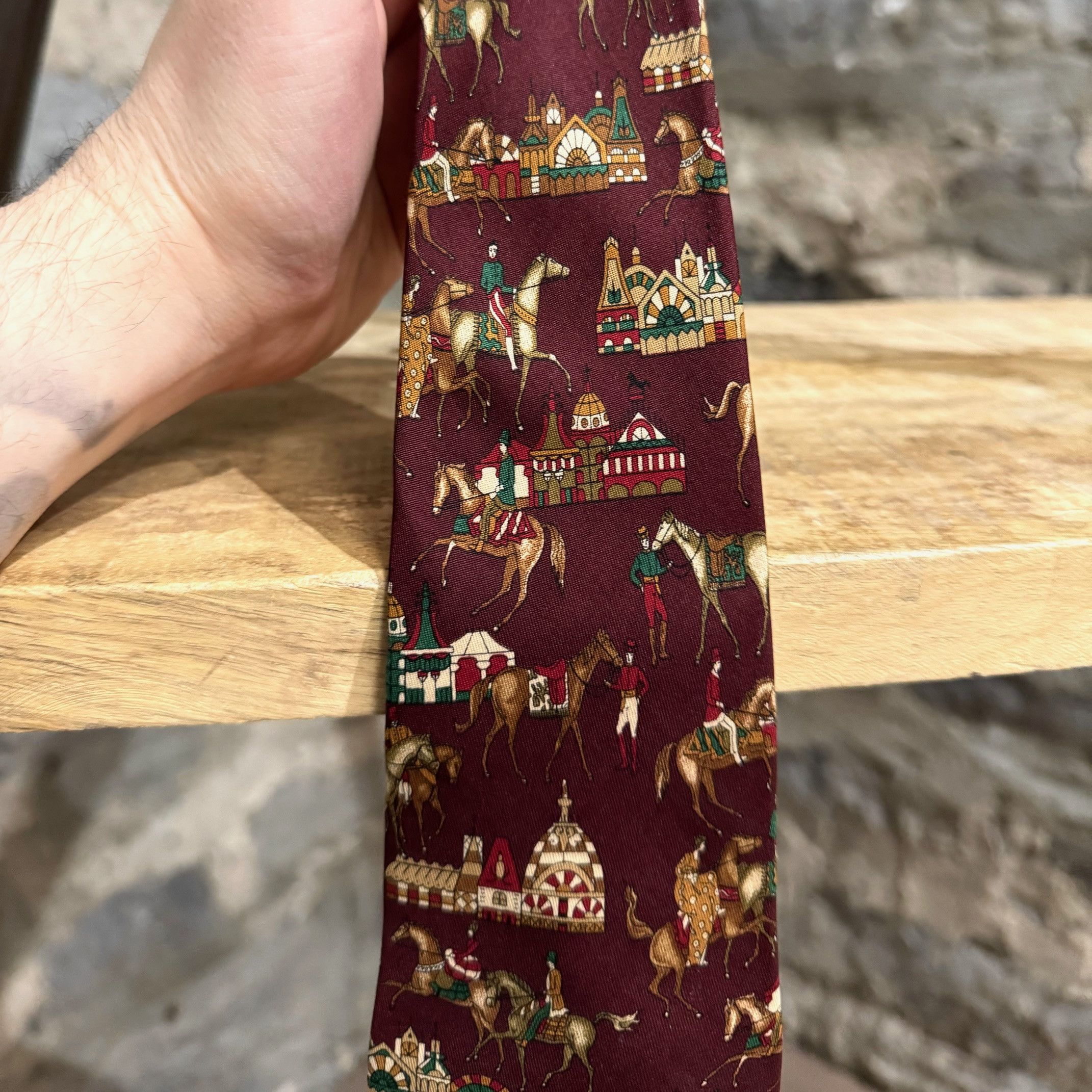 Salvatore Ferragamo Salvatore Ferragamo Burgundy Red Horseback Riding Silk Tie Size ONE SIZE - 3 Thumbnail