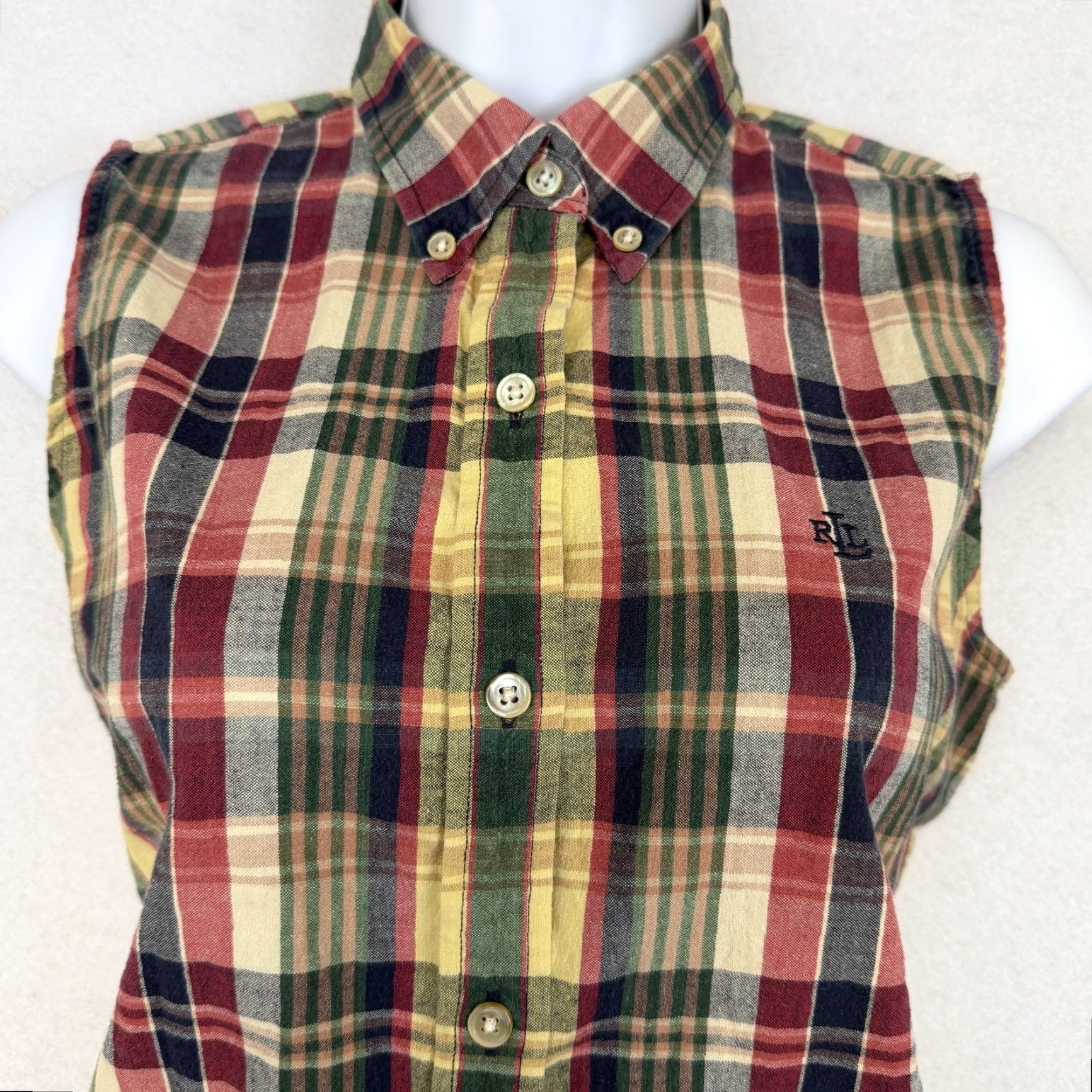 Ralph Lauren Lauren Ralph Lauren Shirt Womens 12P Petite Multicolor Plaid Sleeveless Button-Up Logo Size XL / US 12-14 / IT 48-50 - 2 Thumbnail