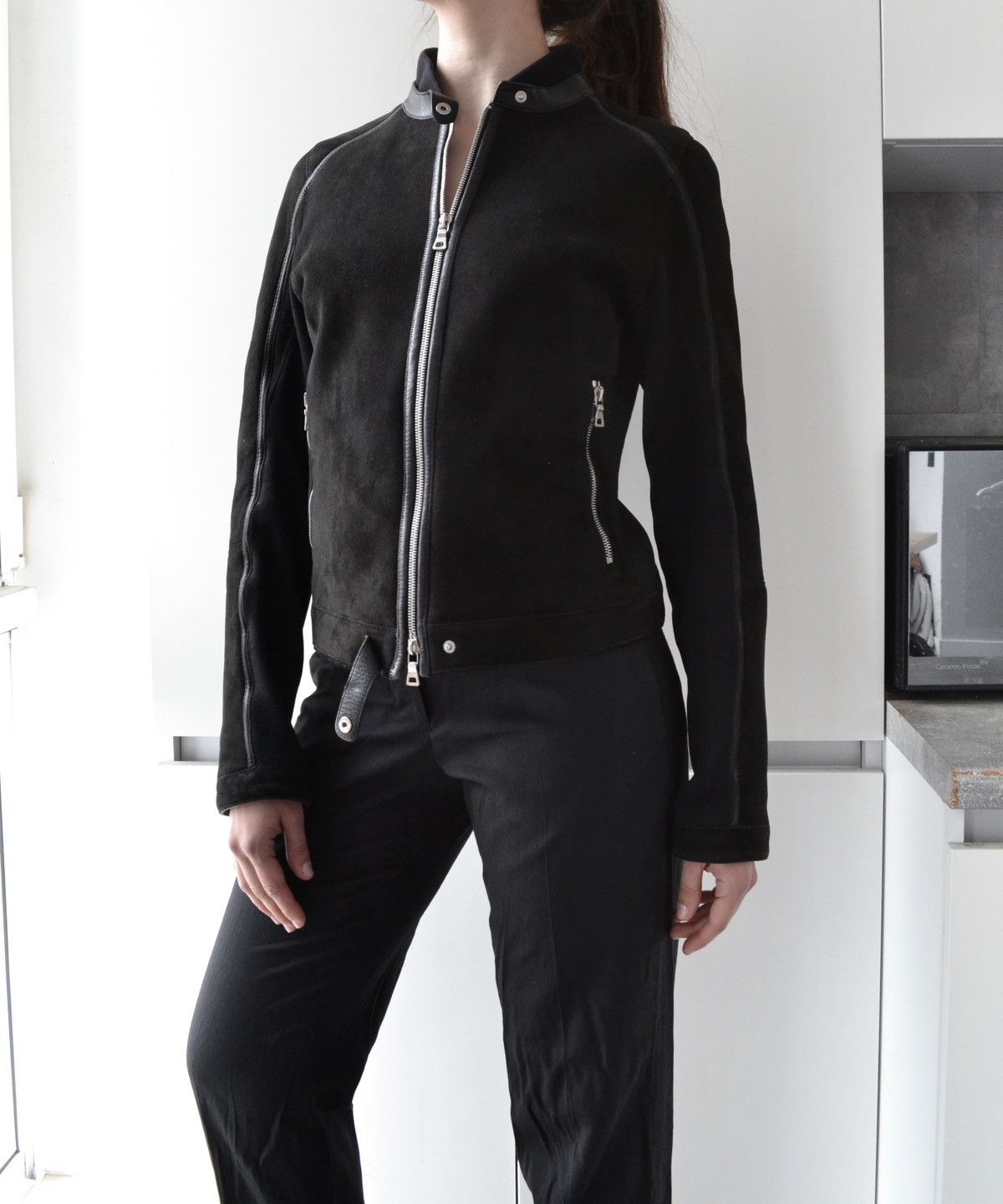 Prada PRADA Leather Jacket Black Zip Sheep Fur Shearling Bomber Size M / US 6-8 / IT 42-44 - 4 Thumbnail