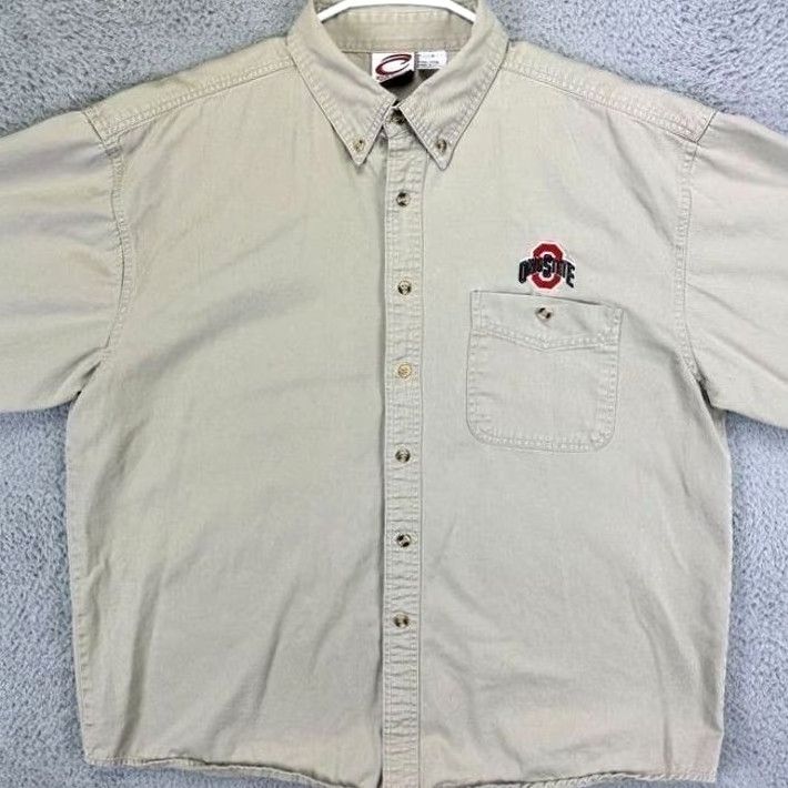 Vintage Ohio State Buckeyes Cadre Button-Down Shirt Long Sleeve Tan Beige Crewneck? Size US L / EU 52-54 / 3 - 3 Thumbnail