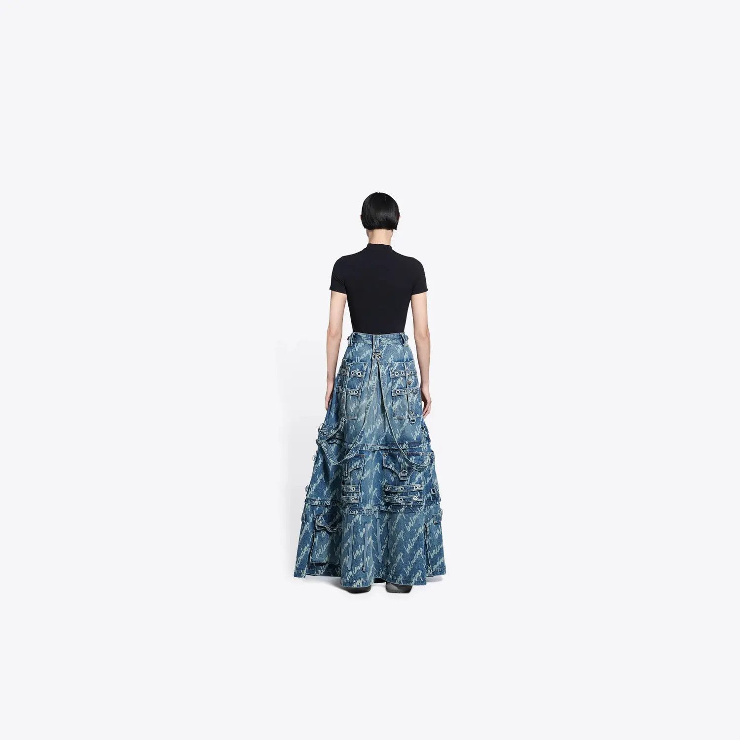 Balenciaga o1in1g0425 Allover Logo Maxi Raver Skirt in Blue Size 25" / US 0 / IT 36 - 3 Thumbnail
