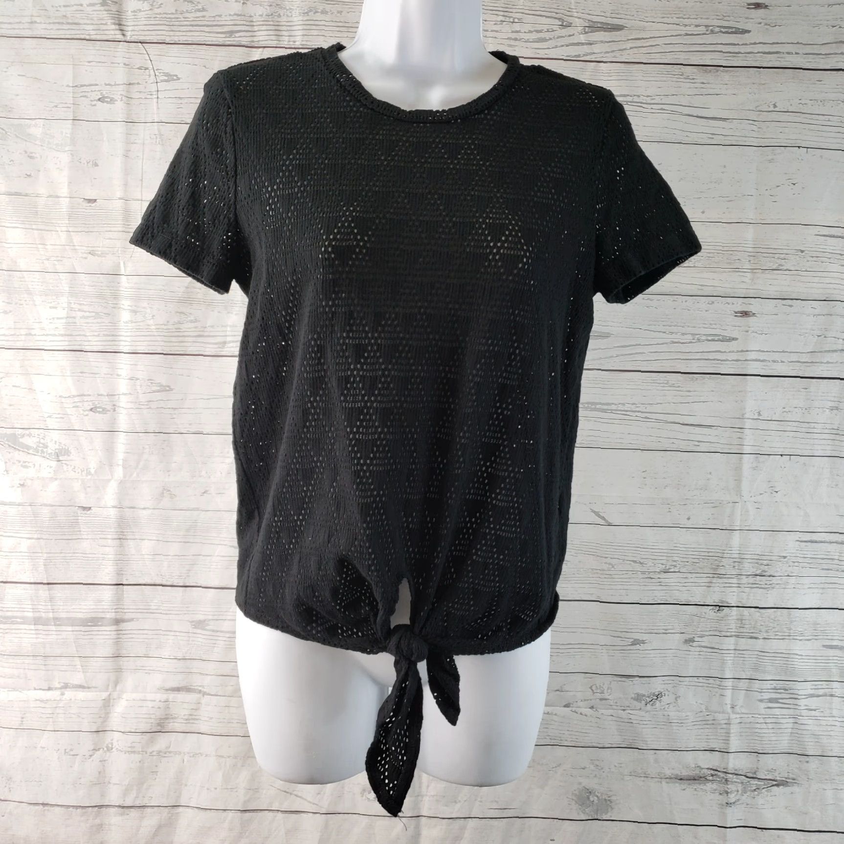 Madewell Madewell Texture & Thread Womens T-Shirt in Geo Eyelet Tie Front Tee Sz S Black Size S / US 4 / IT 40 - 2 Thumbnail