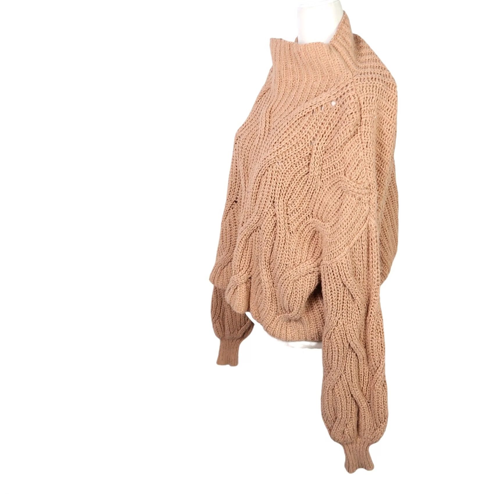 Free People Free People Seasons Change tan almond chunky knit turtleneck sweater M Size M / US 6-8 / IT 42-44 - 3 Thumbnail