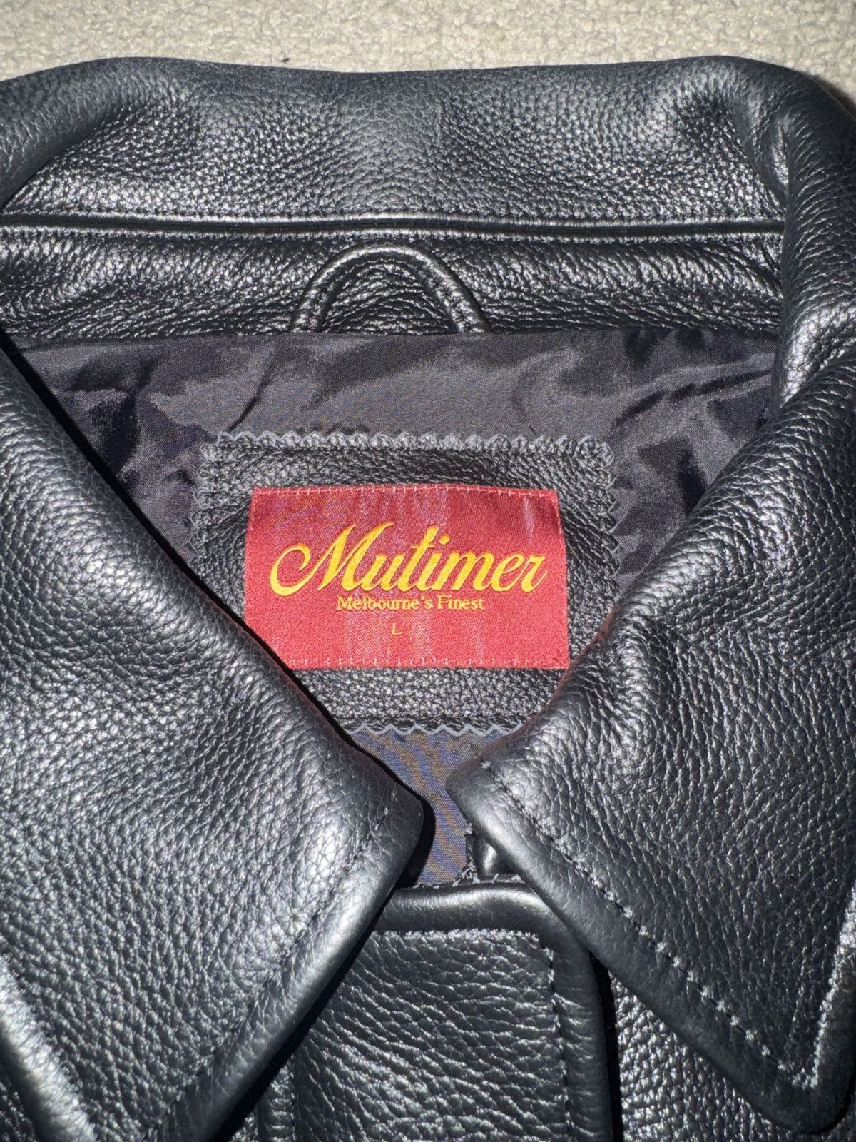 MUTIMER BLACK LEATHER BOMBER JACKET SIZE LARGE