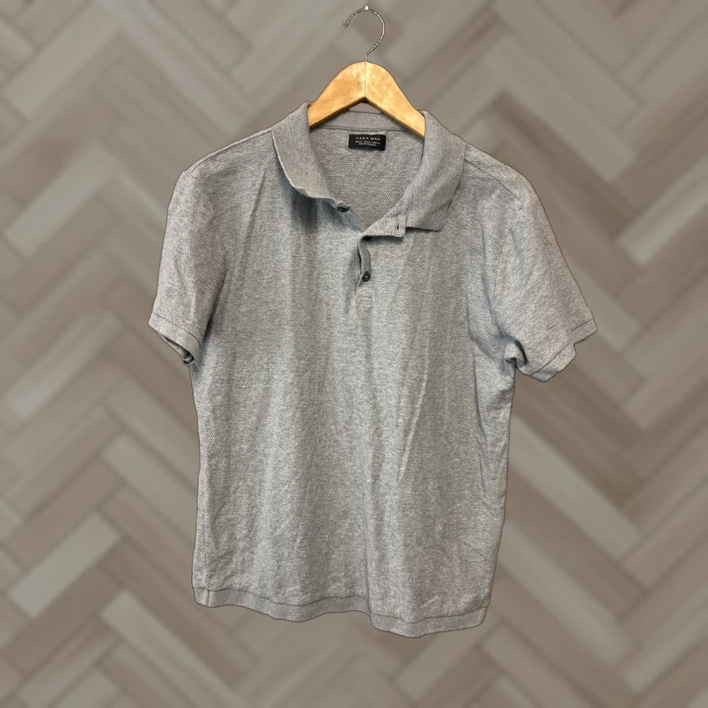 Zara Zara Polo Shirt Mens XL Gray 100% Cotton Short Sleeve Striped Collared Polo Shirt Mens XL Gray Cotton Shirt Size US XL / EU 56 / 4 - 1 Thumbnail