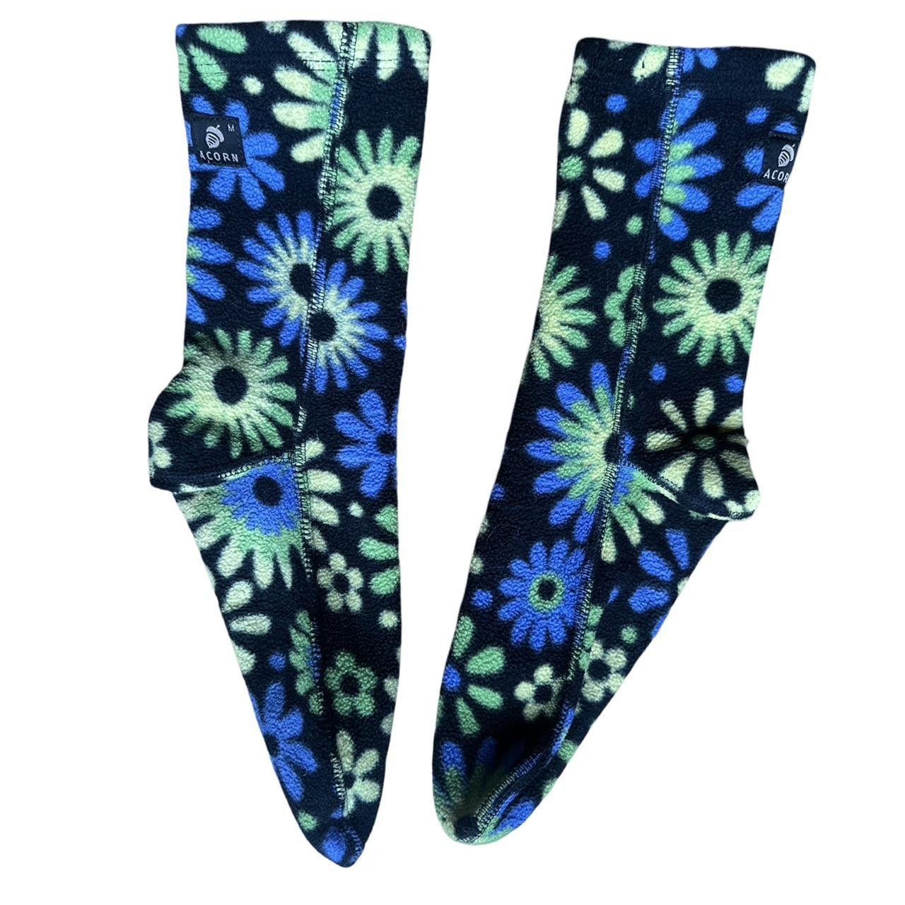 Vintage Black floral fleece thermal socks Size ONE SIZE - 6 Thumbnail