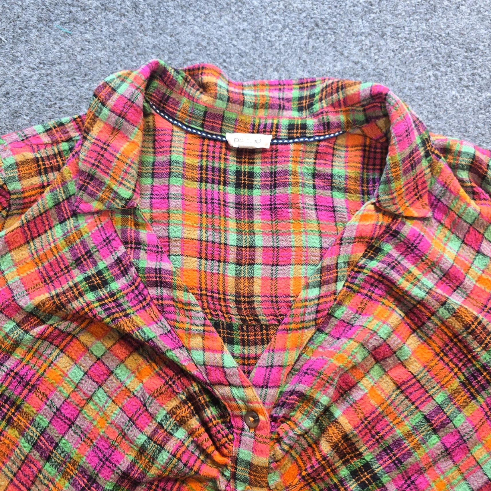 Vintage Pilcro Top Womens L Pink Plaid Gauze Texture Ruched Button Casual Shirt Size L / US 10 / IT 46 - 2 Thumbnail