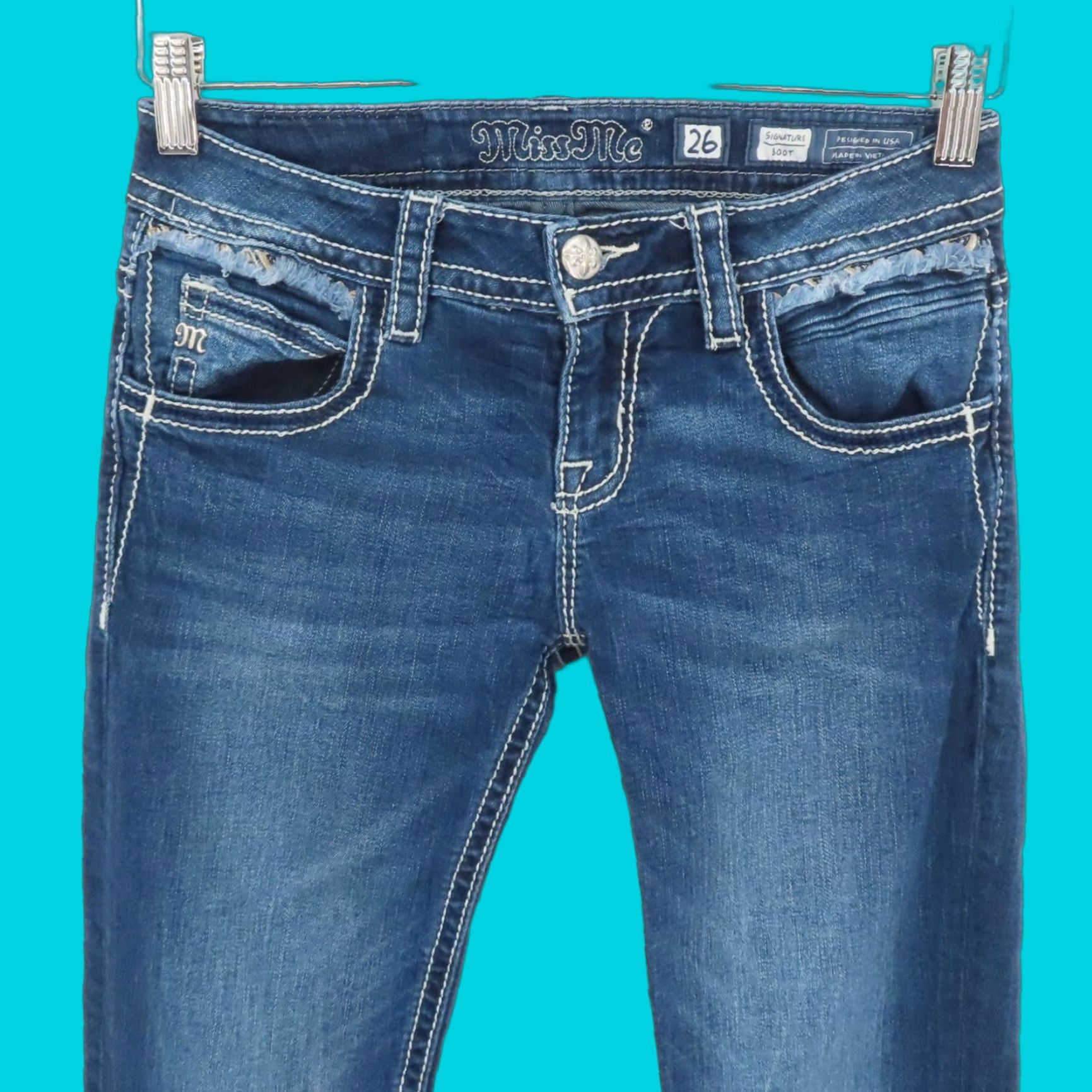 Miss Me Miss Me Jeans Bootcut Women 26 Signature Blue Denim Embroidered Pockets 5-Pocket Size 26" / US 2 / IT 38 - 1 Thumbnail