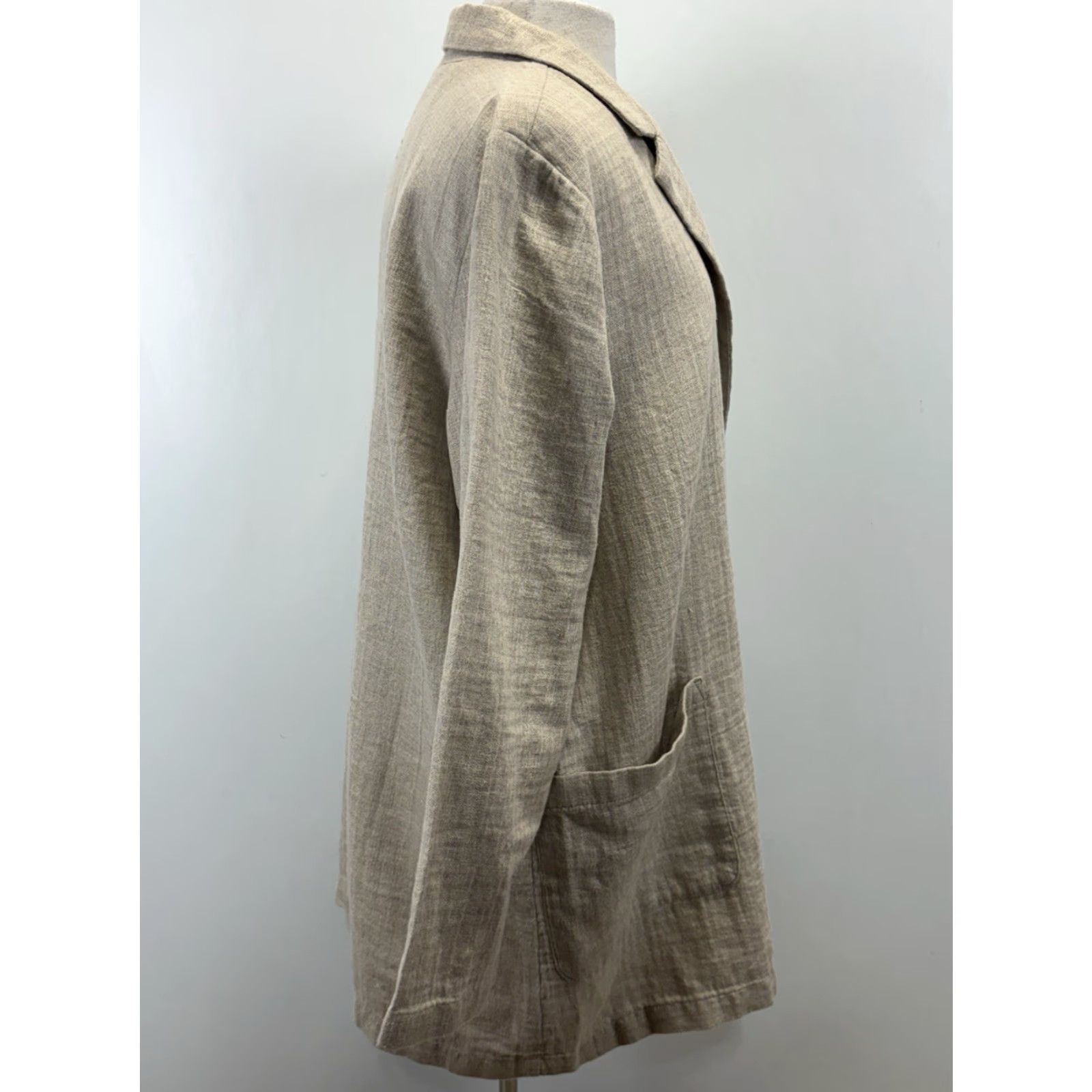 J. Jill VINTAGE J. Jill Blazer Linen Blend Women’s L Tan Oversized Blazer Jacket Coastal Lagenlook Long Sleeve Mid-Length Button Mens? Size L / US 10 / IT 46 - 4 Thumbnail