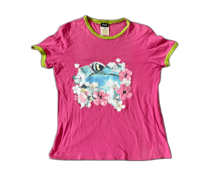 Dolce & Gabbana Pink Floral Graphic Short Sleeve T-shirt Size M / US 6-8 / IT 42-44 - 1 Thumbnail
