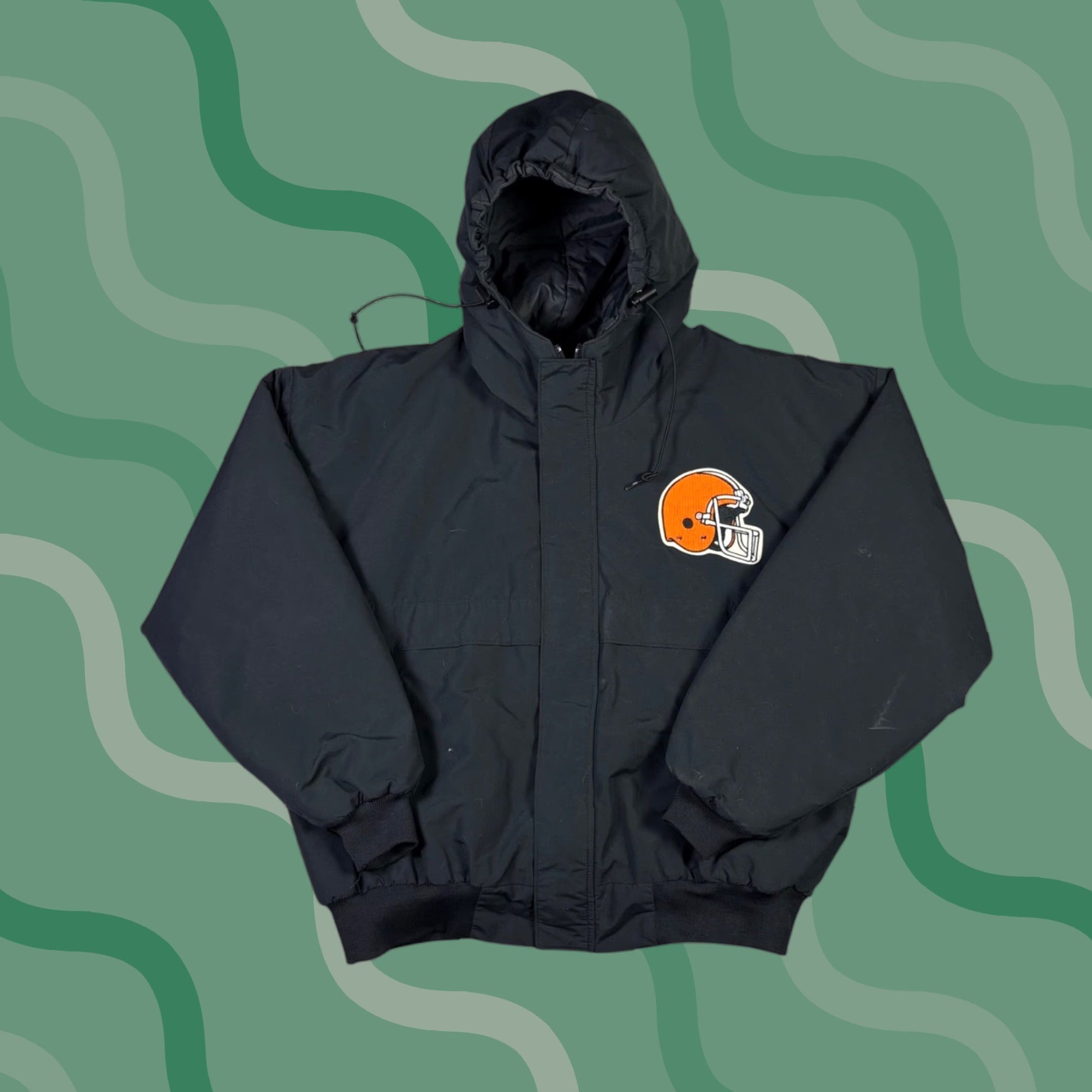 Chalk Line VINTAGE Chalk Line Cleveland Browns Jacket Mens XL Black Hooded Puffer 90s USA Size US XL / EU 56 / 4 - 1 Thumbnail