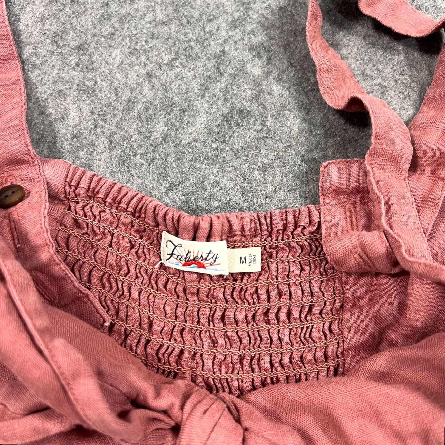 VINTAGE Faherty Tatiana Linen Jumpsuit One-Piece Sleeveless Women’s Medium Mauve Pink Bohemian Linen Twill 100% Linen Womens