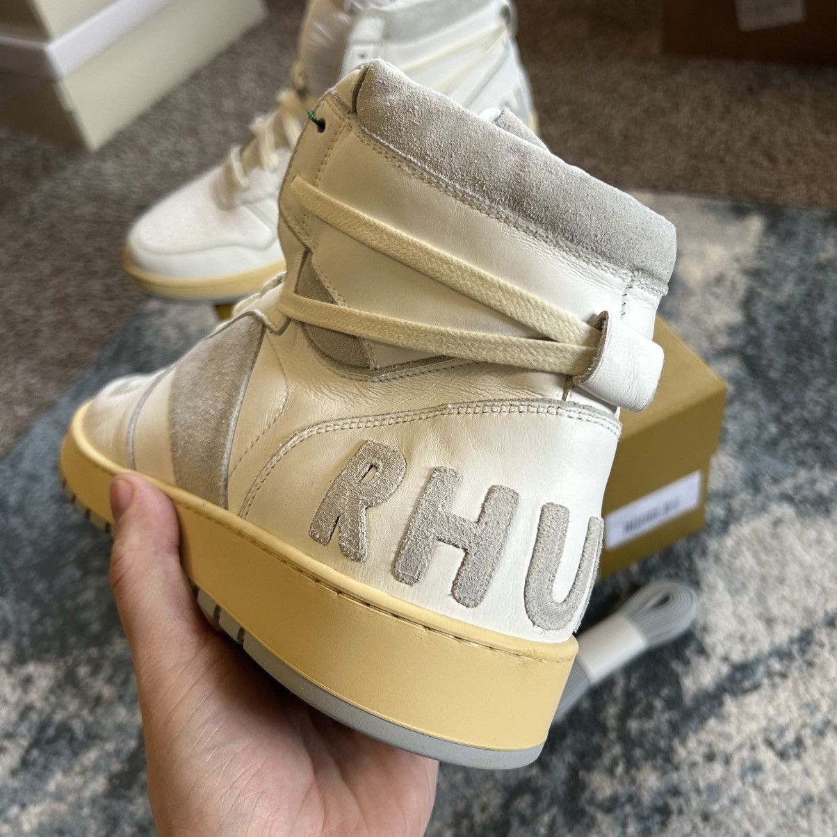 Rhude RHUDE RHECESS Hi WHiTE GREY NATURAL NEUTRAL MADE iN iTALY Size US 9 / EU 42 - 6 Thumbnail