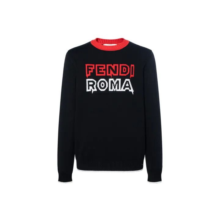 Fendi FENDI Black Logo Embroidered Crewneck Sweater 0079 Size US L / EU 52-54 / 3 - 1 Thumbnail