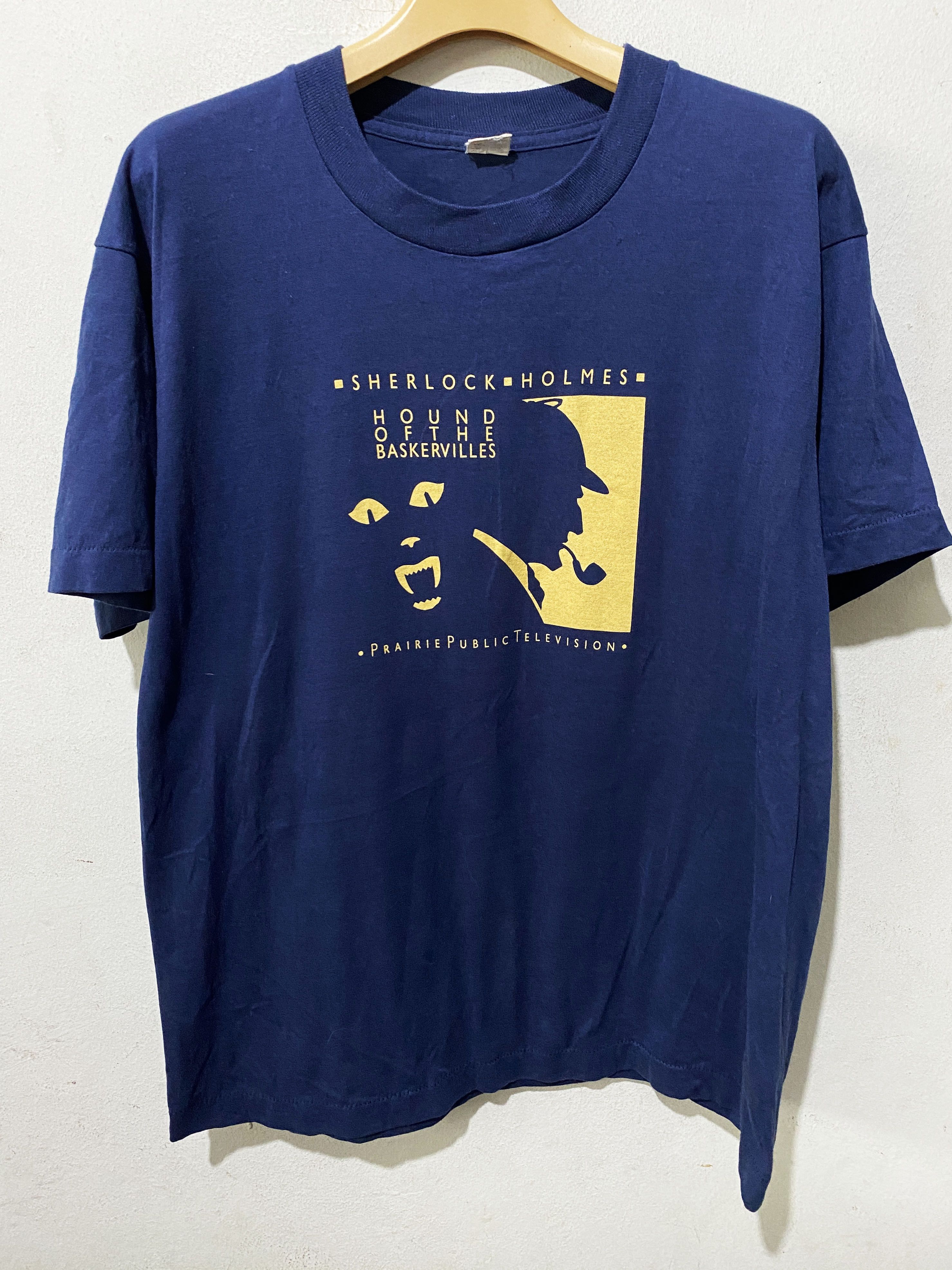 image of Movie Vintage 80's Sherlock Holmes Shirt in Navy, Men's (Size Large)