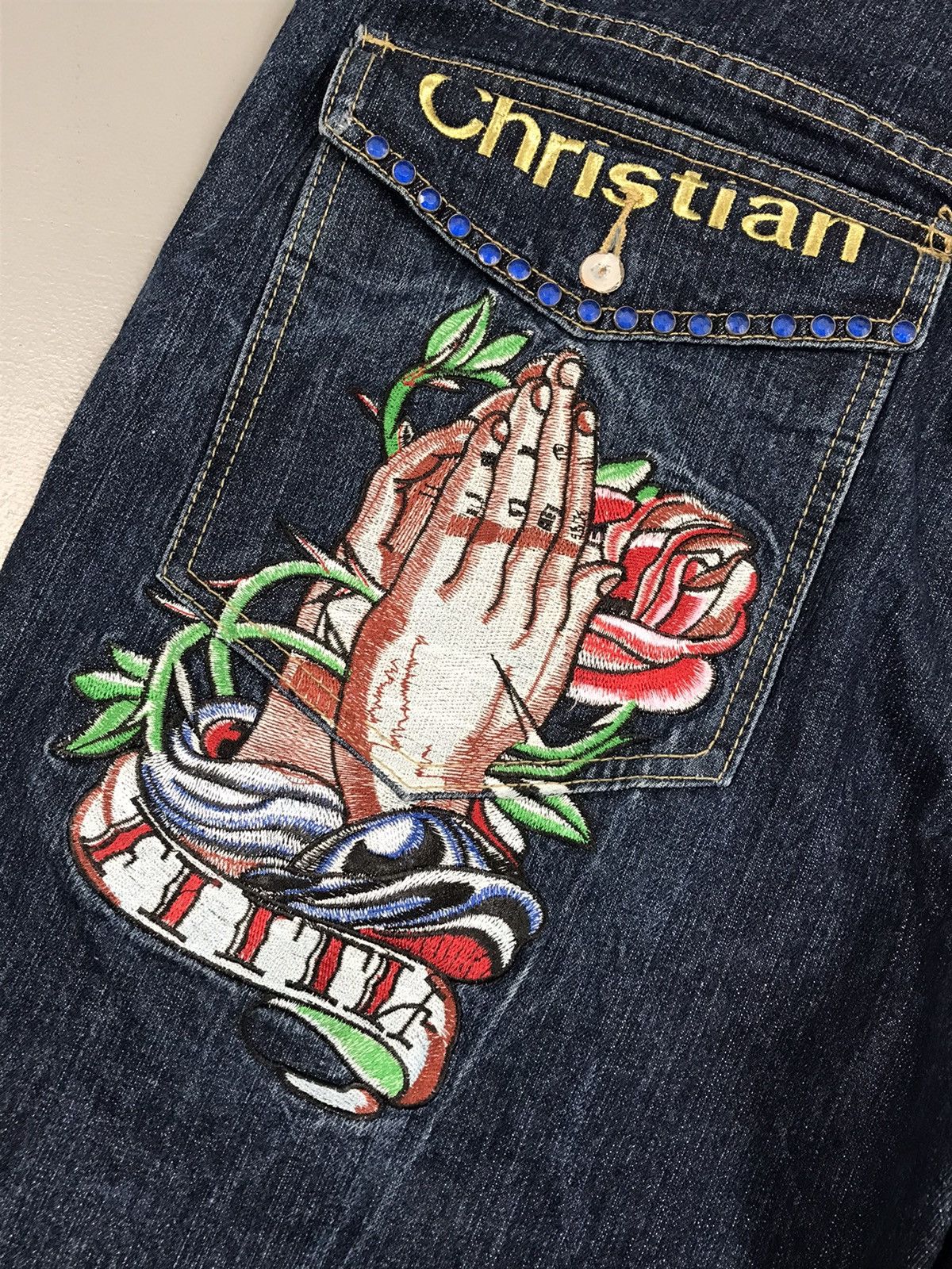 Christian Audigier × Ed Hardy × Vintage Rare vintage Christian Audigier crazy embroidered denim Size US 41 - 12 Thumbnail