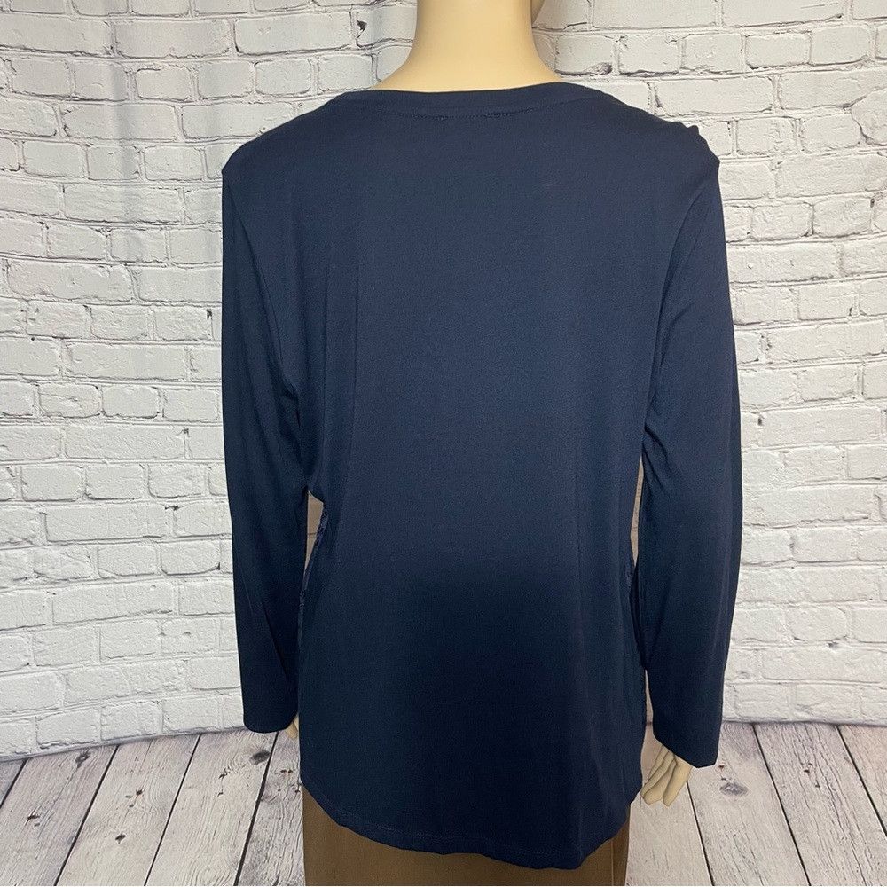 Talbots NWT New Talbots Navy Lace Front Long Sleeve Cotton Top Size Size XL / US 12-14 / IT 48-50 - 5 Thumbnail