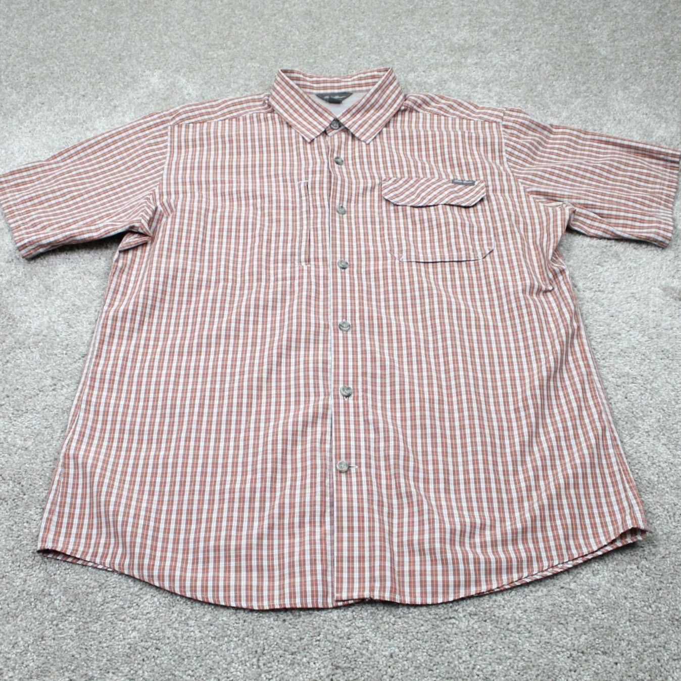 Eddie Bauer Eddie Bauer Button-Up Shirt Mens Large Orange/Gray Plaid S/S Cotton/Polyester Travex Casual Size US L / EU 52-54 / 3 - 3 Thumbnail