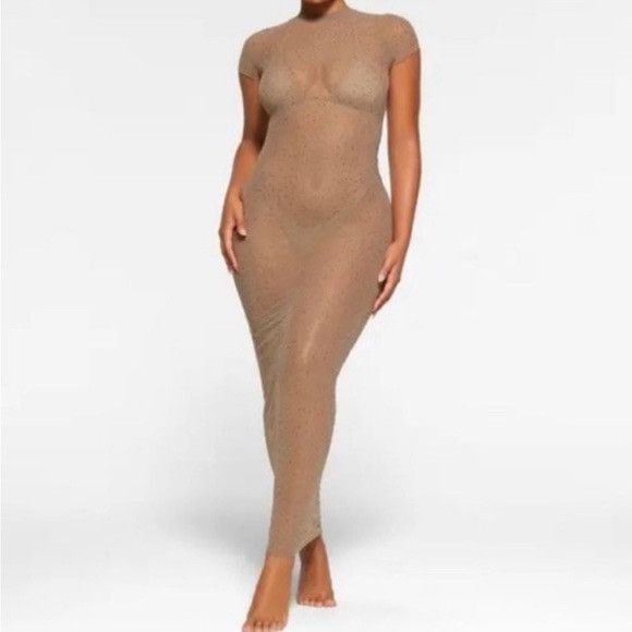 SKIMS NWT Skims Mesh Swim Rhinestone Coverup Dress Desert Small Size S / US 4 / IT 40 - 1 Thumbnail