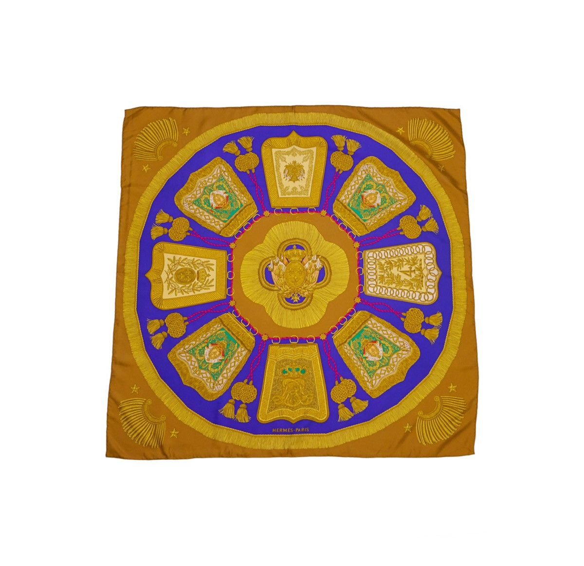 image of Hermes Carre 90 "poste Et Cavalerie" Silk Scarf Shawl in Brown, Women's