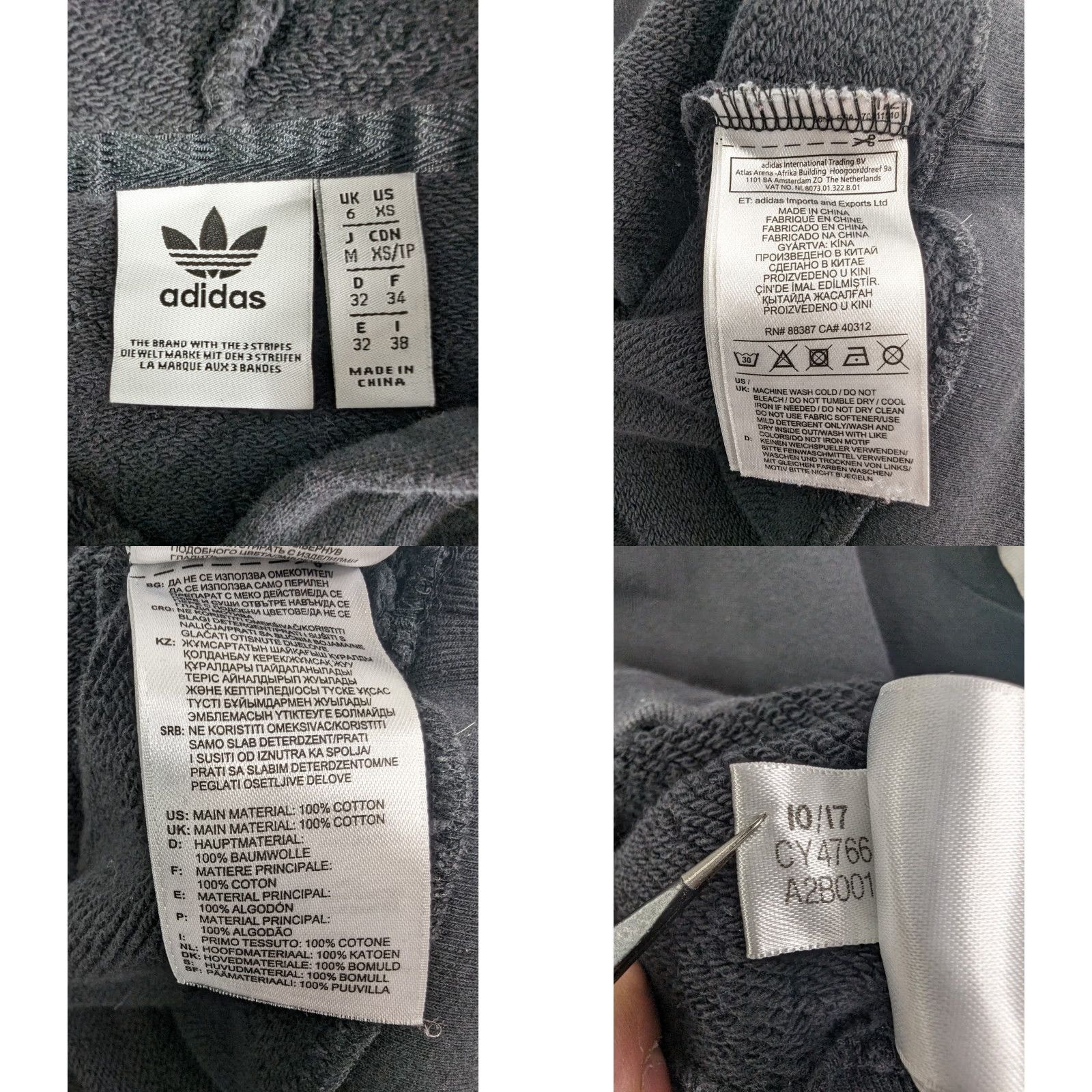 Adidas Adidas Cropped Hoodie 3 Stripes Trefoil Black White Classic Women's XS Hoodie Girls Footwear & Apparel Size XS / US 0-2 / IT 36-38 - 8 Thumbnail