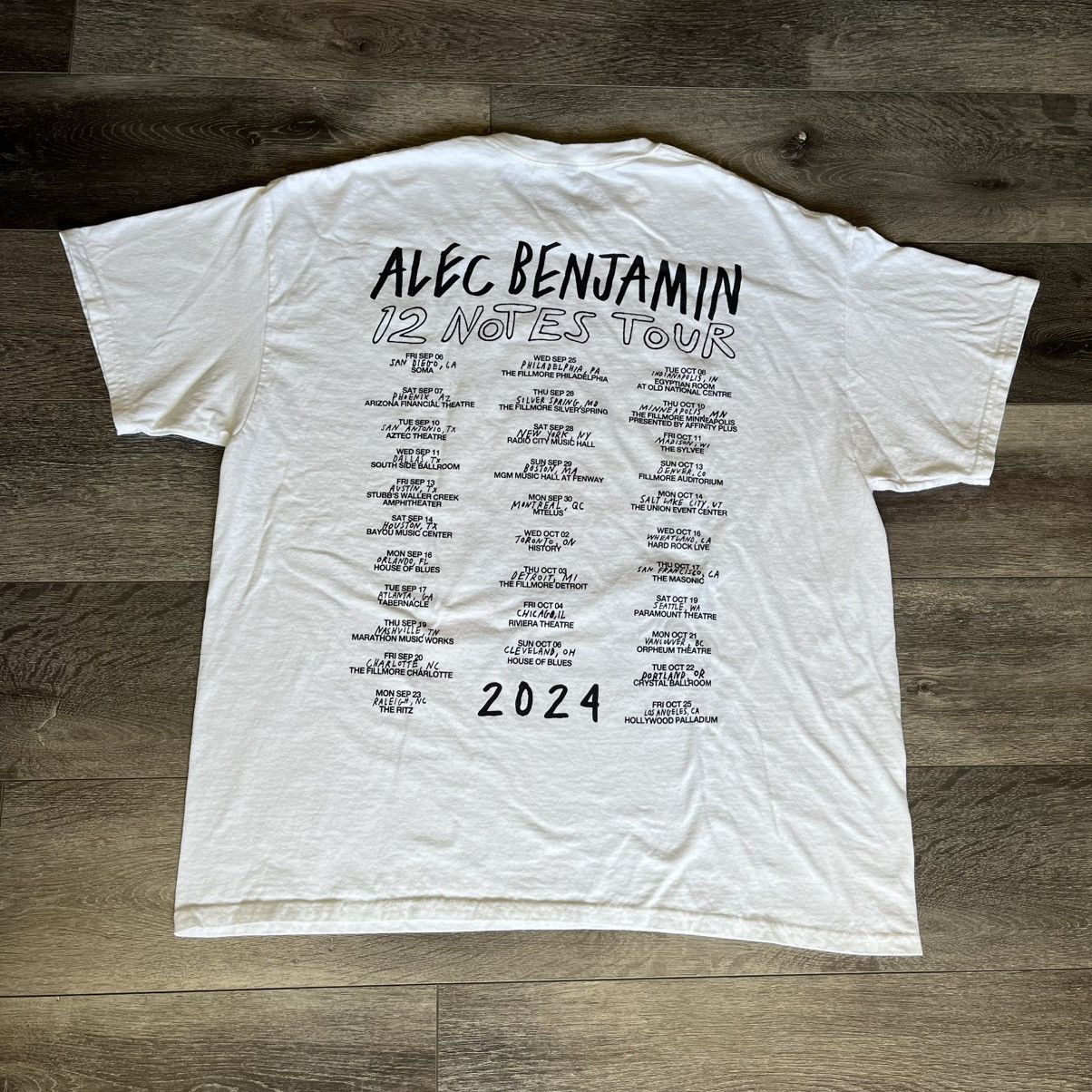 Band Tees Alec Benjamin 12 Notes Photo Tour Tee Band 2024 White Size US XL / EU 56 / 4 - 2 Thumbnail