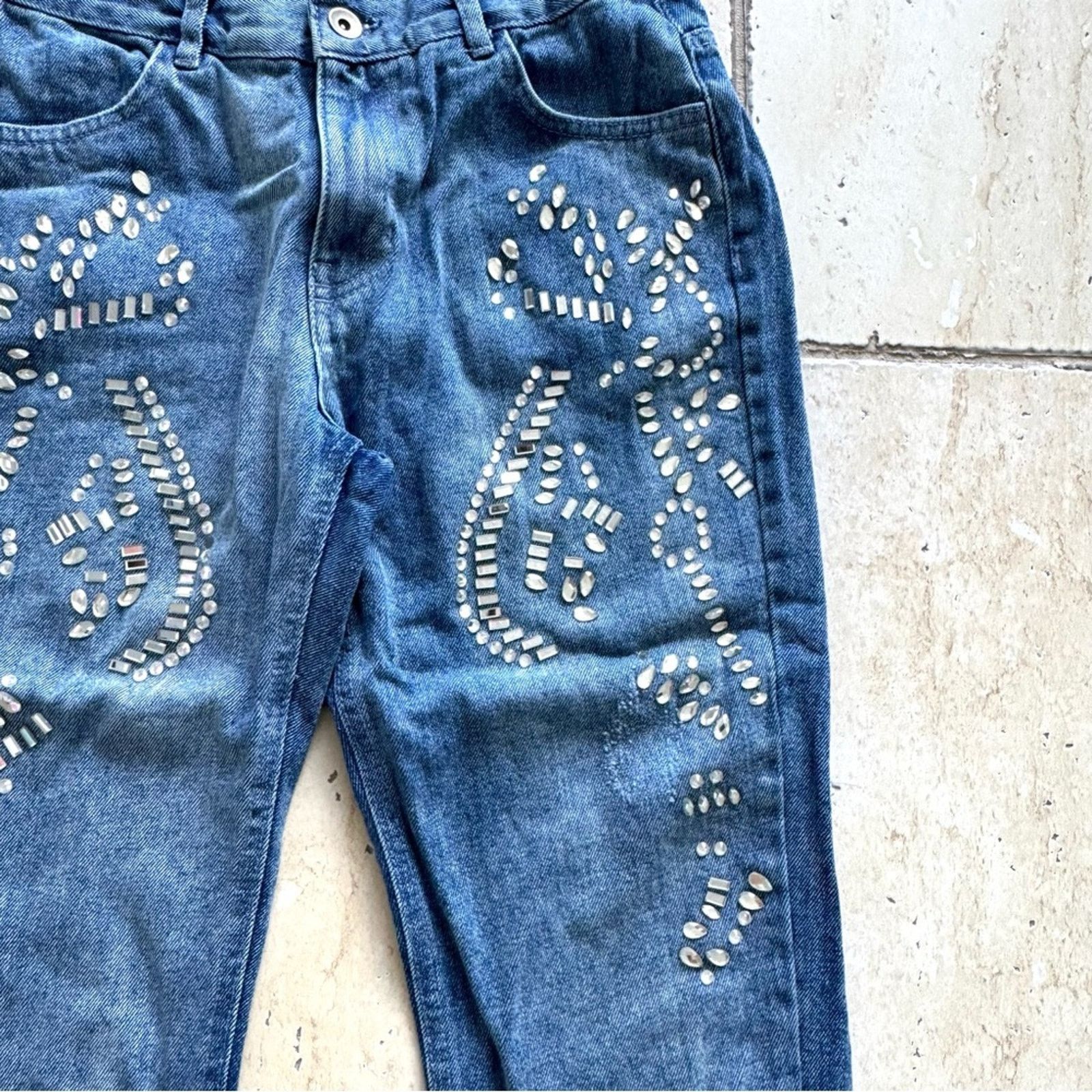 Calzedonia CALZEDONIA Blue Cropped Jeans with Crystals, Size S Size 33" - 4 Thumbnail