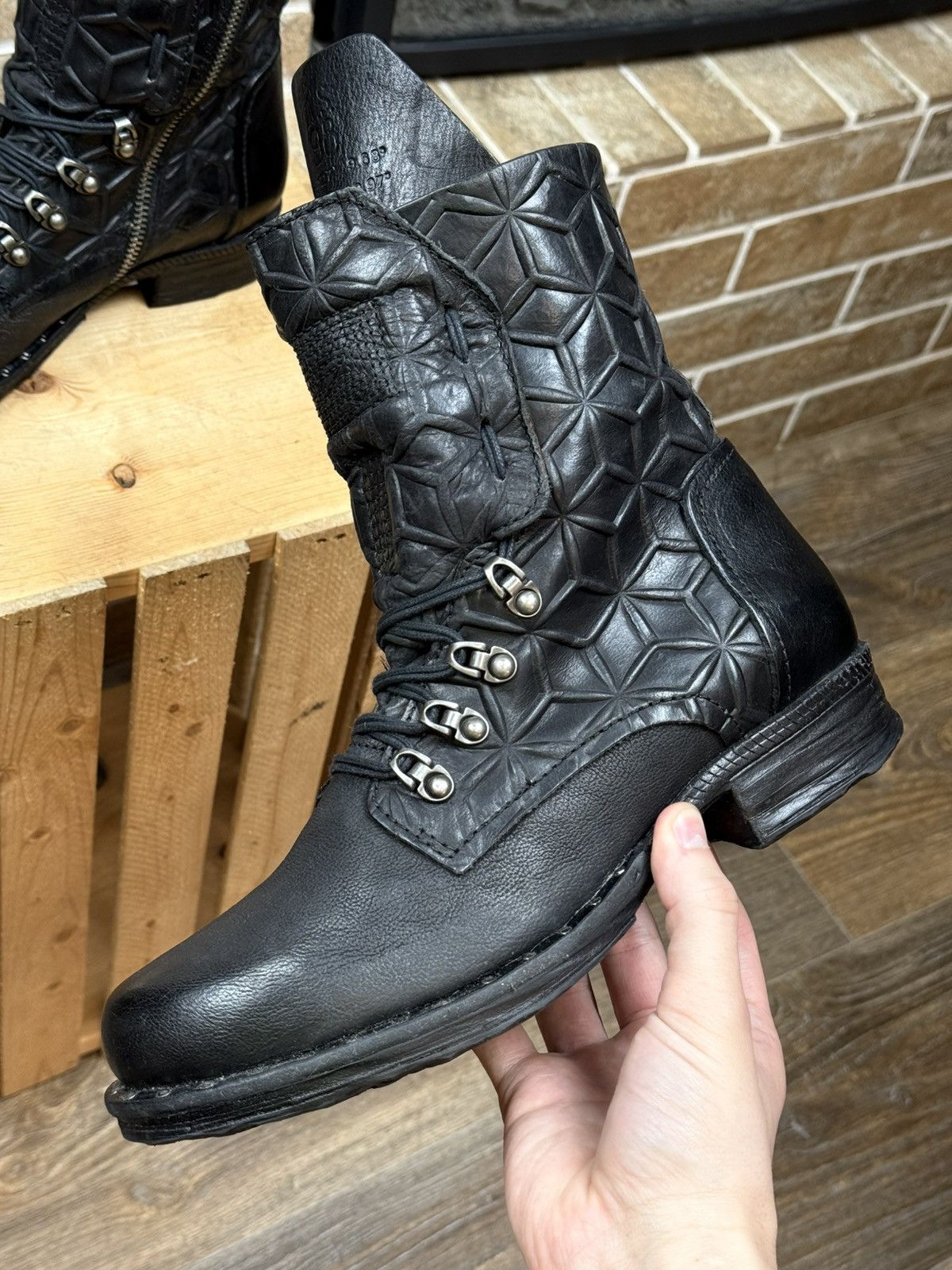 A.S.98 Womans A.S.98. Airstep Black Leather Biker Zip Stedded Boots Size US 9 / IT 39 - 4 Thumbnail