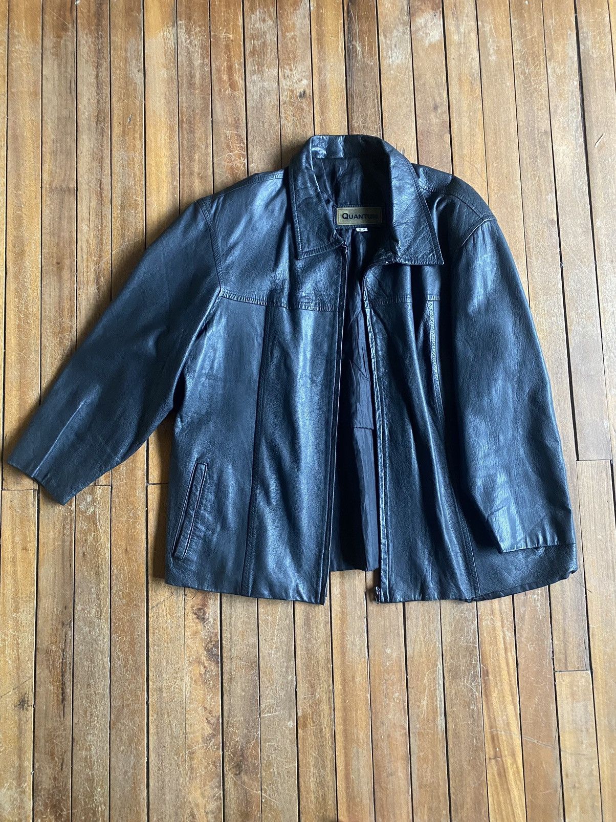 image of Vintage Quantum Black Leather Jacket, Men's (Size XL)